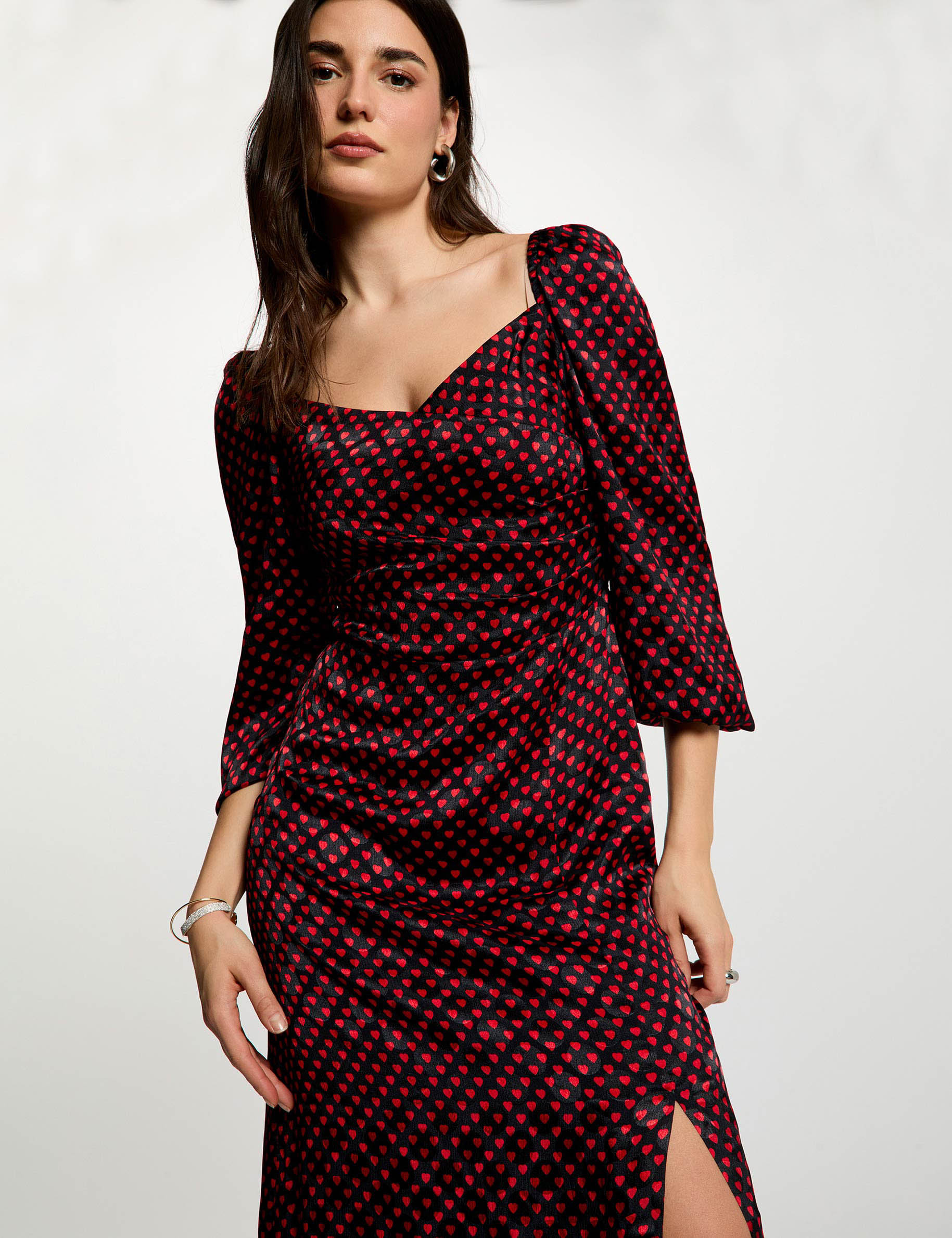 Robe satin&eacute;e manches bouffantes multicolore femme