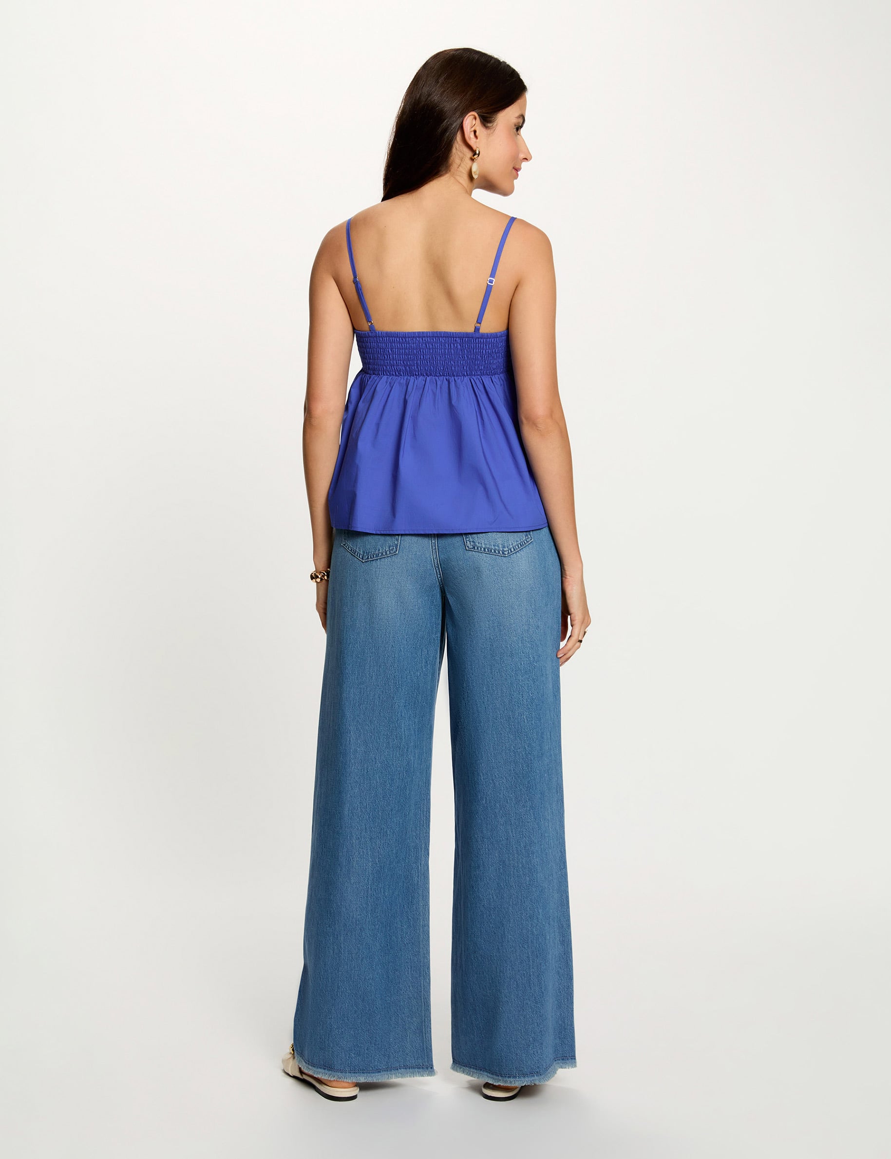 Jean large taille haute denim bleach femme