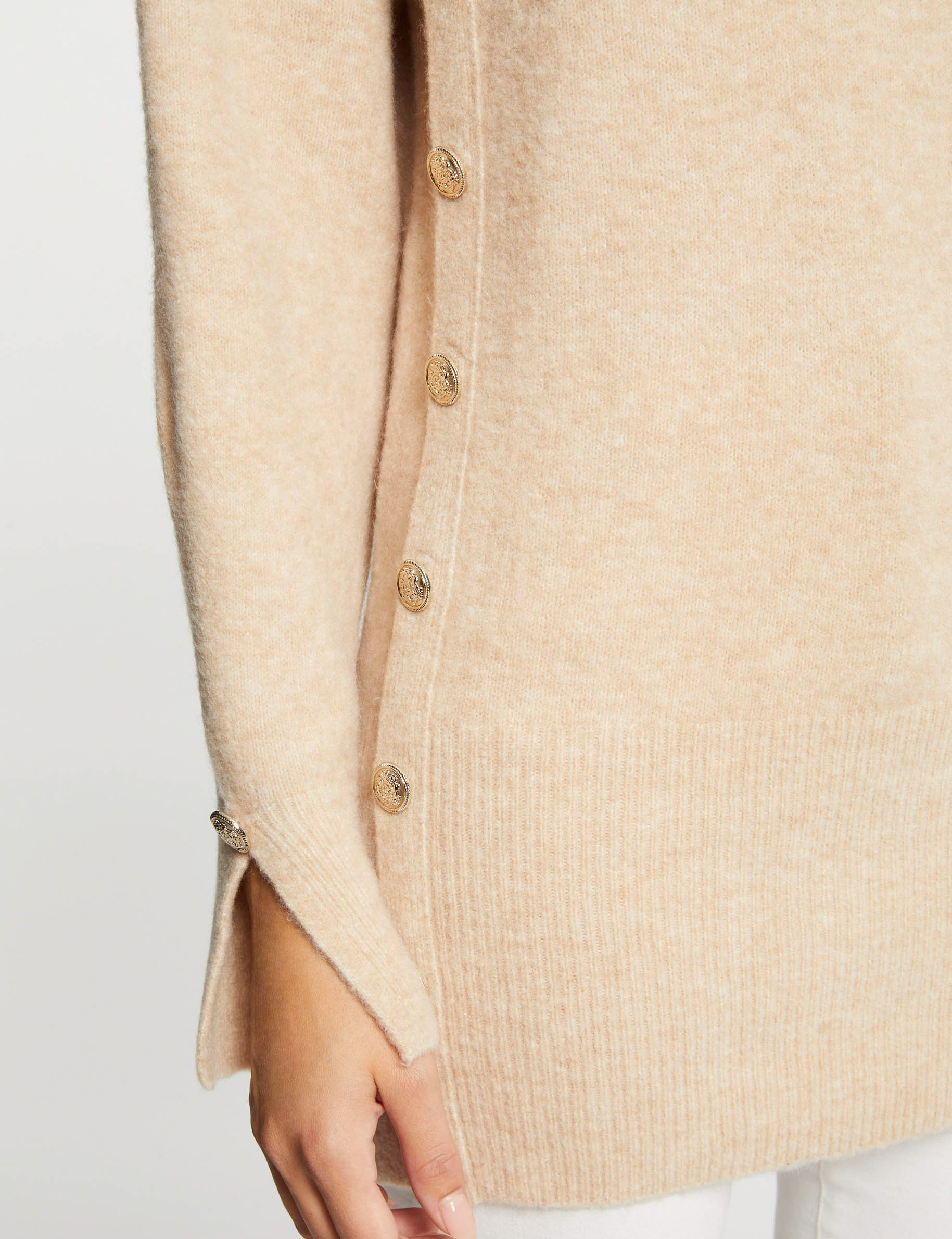 trui met lange mouwen halflang beige vrouw Trui met lange mouwen halflang beige vrouw