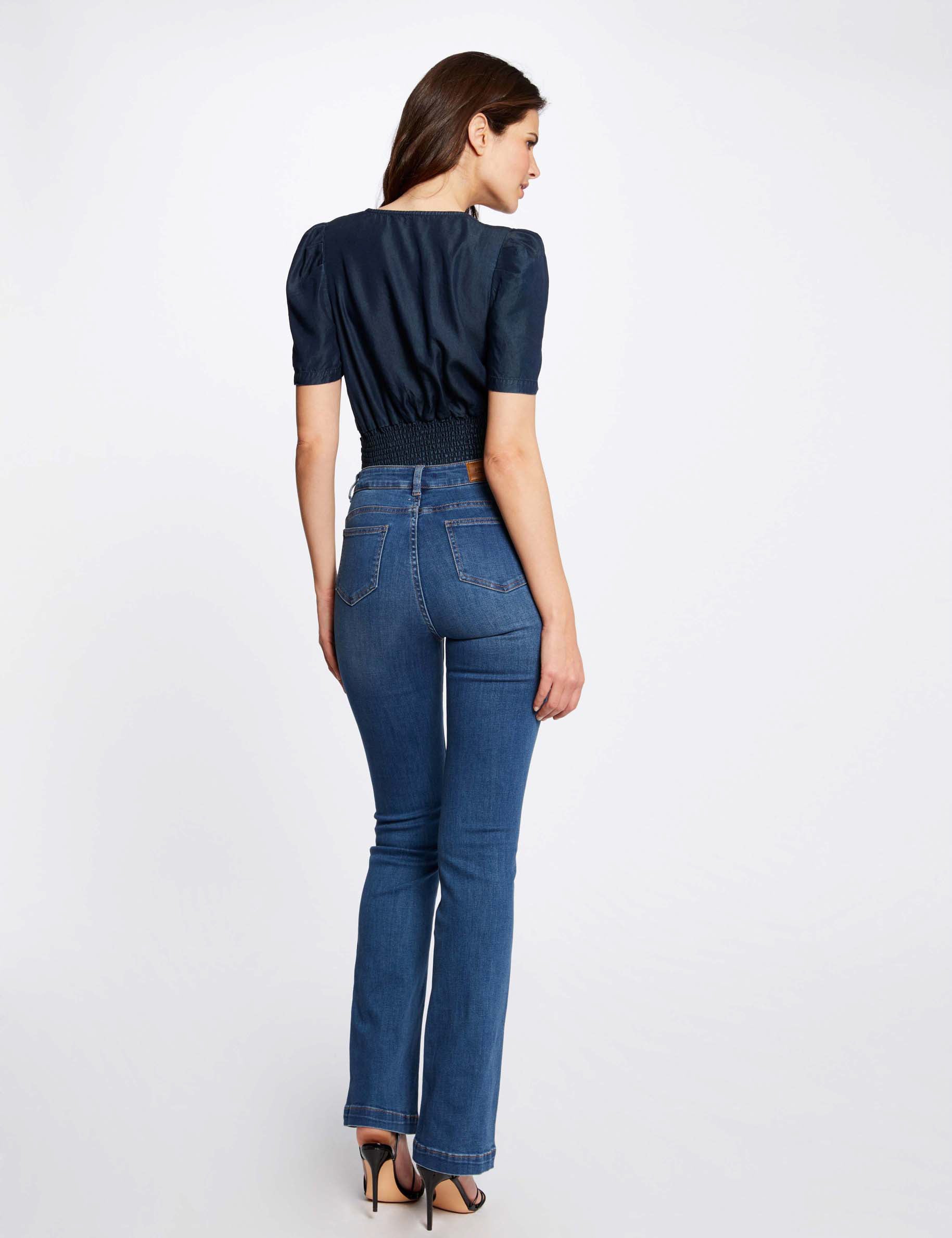 Rechte jeans met gevlochten details stone washed denim vrouw