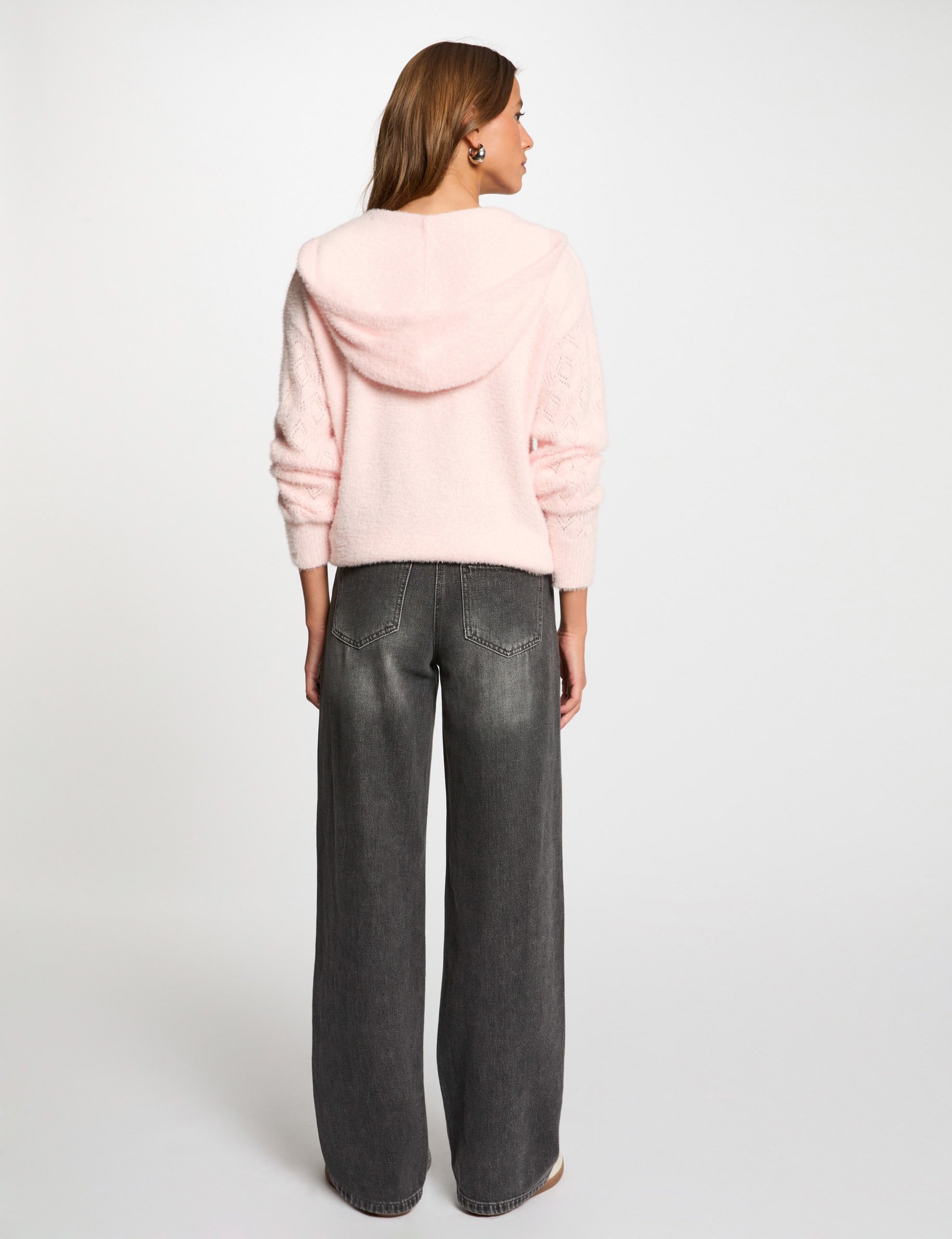 Pull à capuche rose clair femme