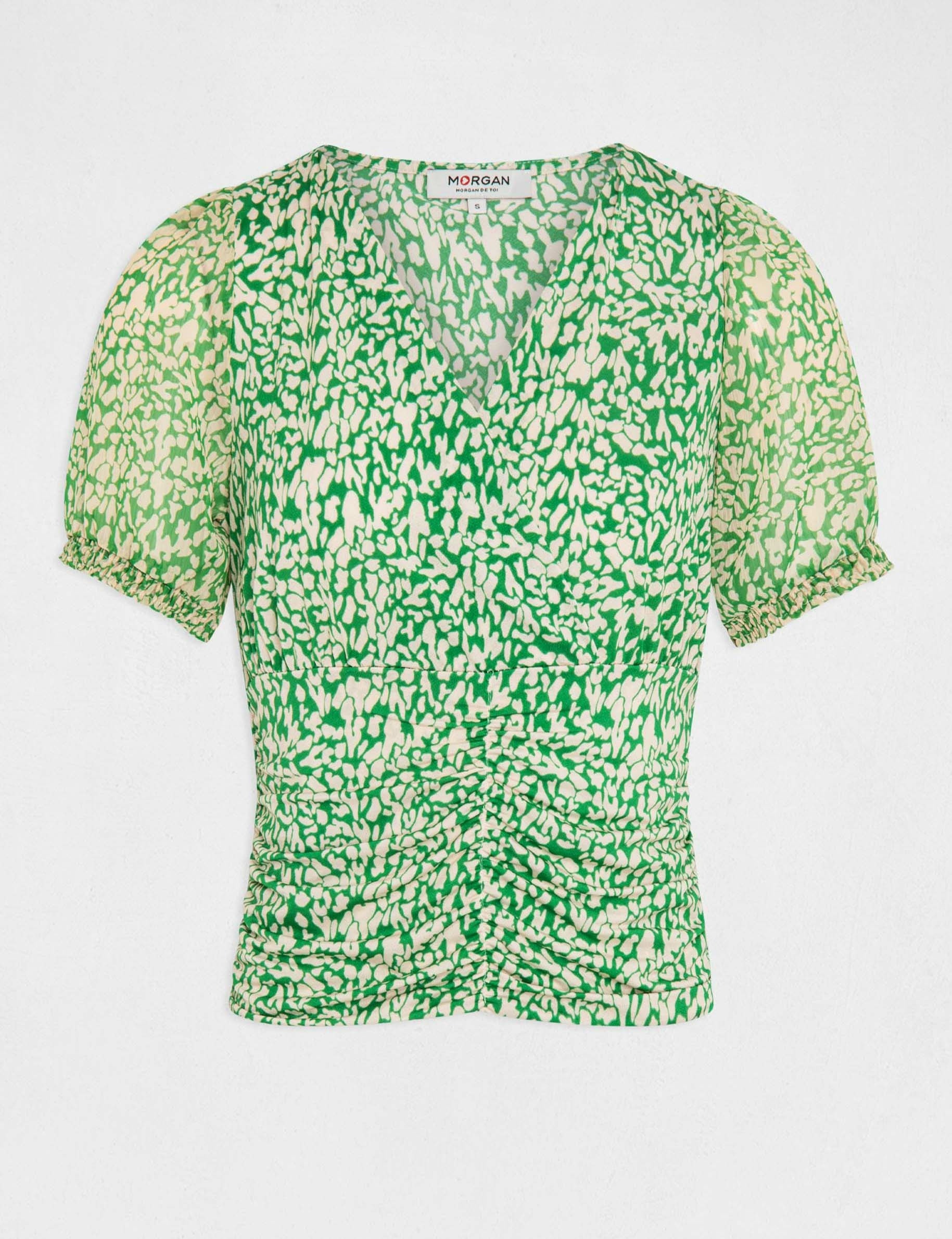T-shirt met korte mouwen abstracte print groen vrouw