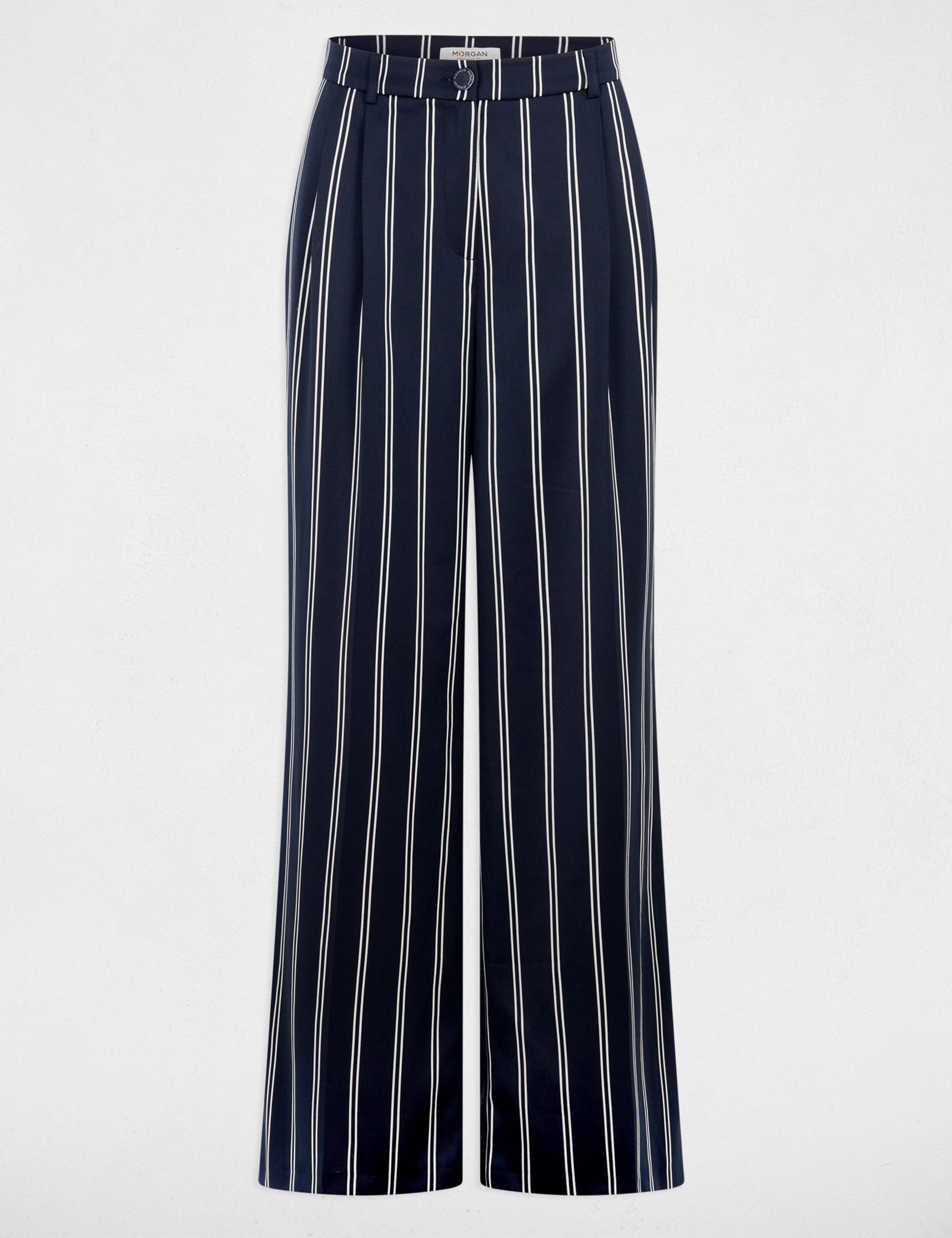 Hoge taille wijde broek marineblauw vrouw