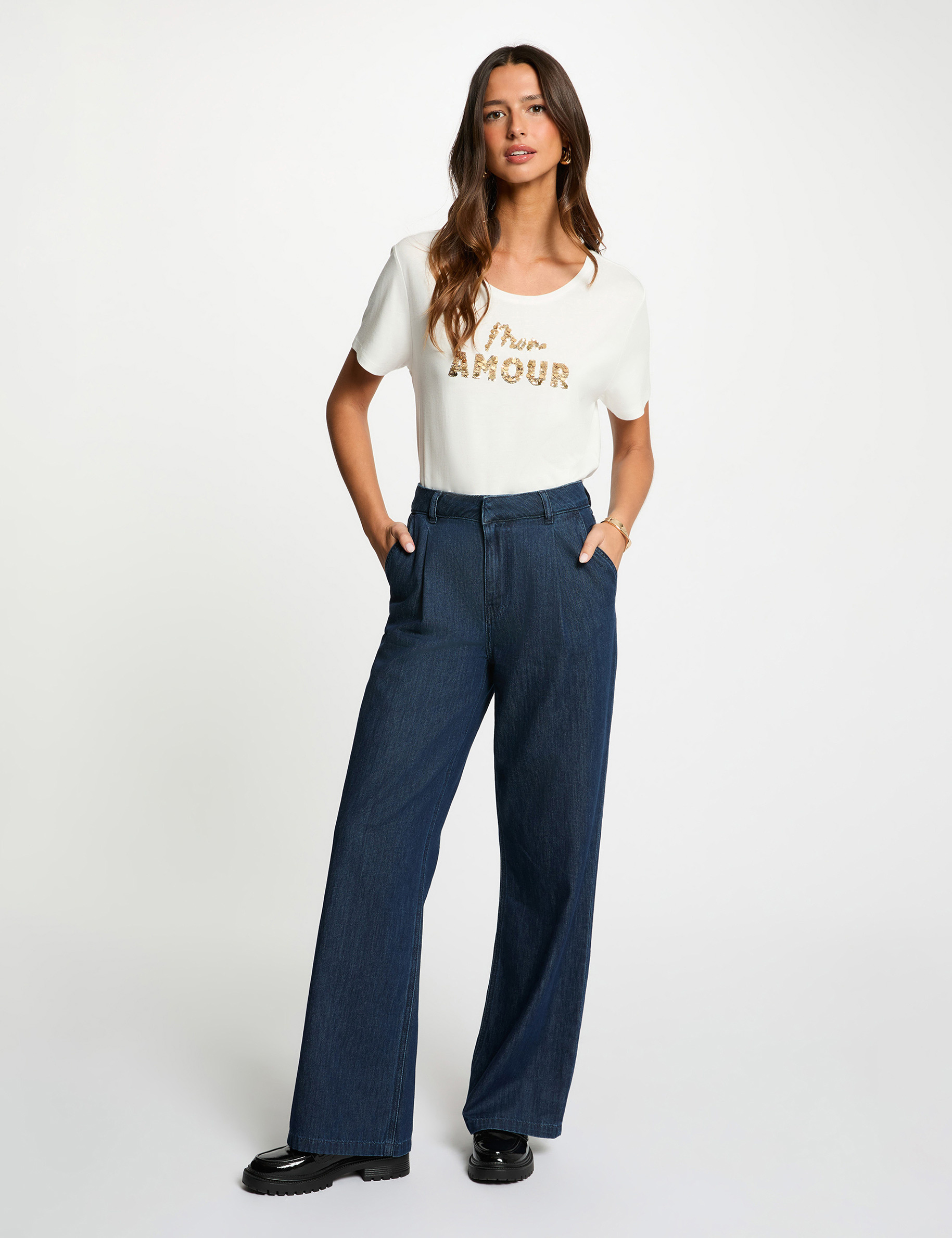 t shirt met pailletten helder wit vrouw T-shirt met pailletten helder wit vrouw