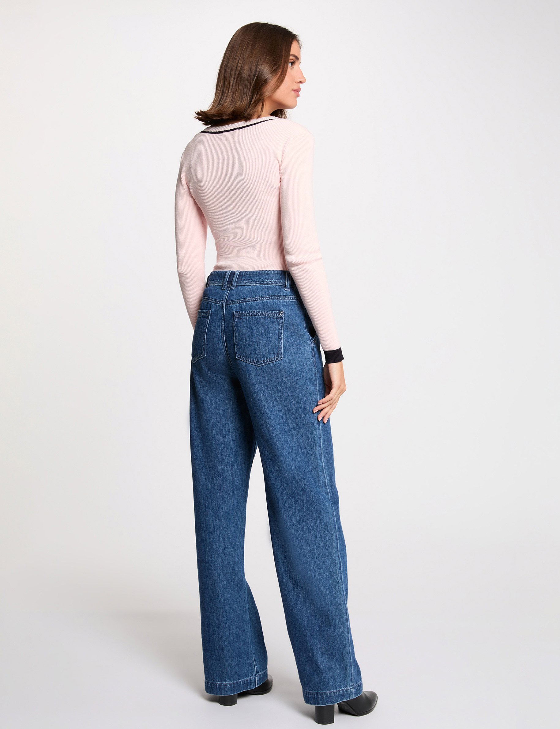 Trui met lange mouwen en V-hals lichtroze vrouw