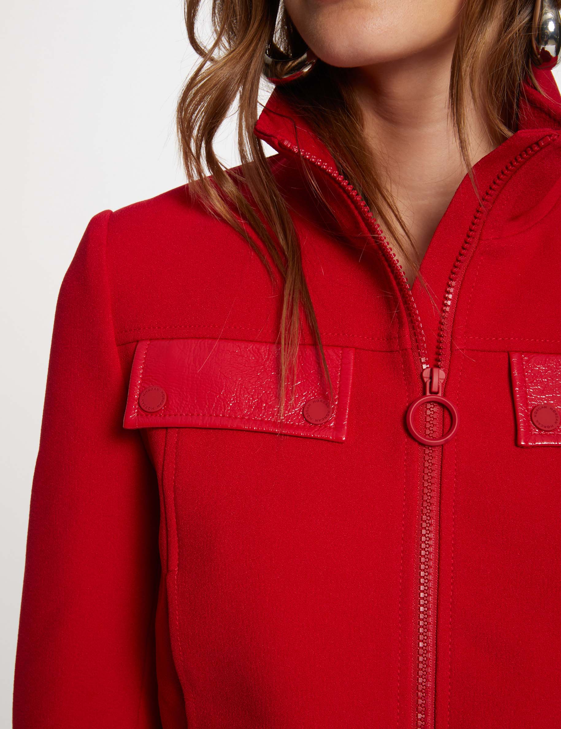 veste details simili cuir rouge moyen femme Veste détails simili cuir rouge moyen femme