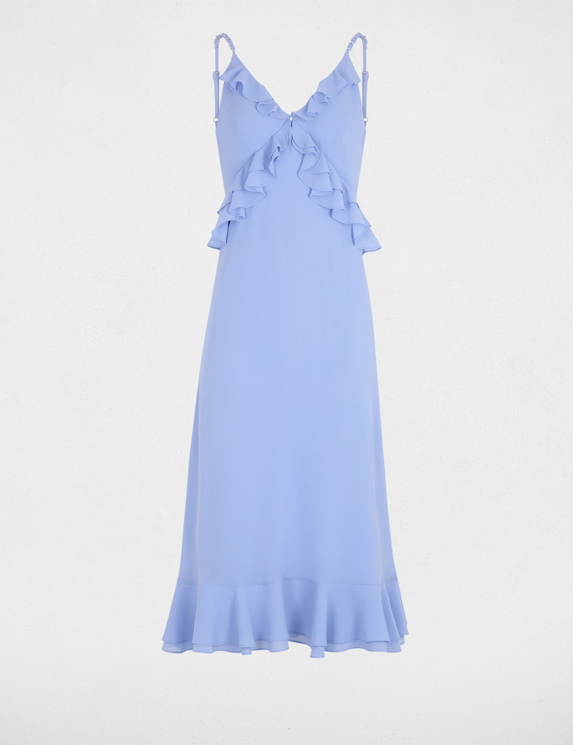 Midi-jurk met V-hals bleu vrouw