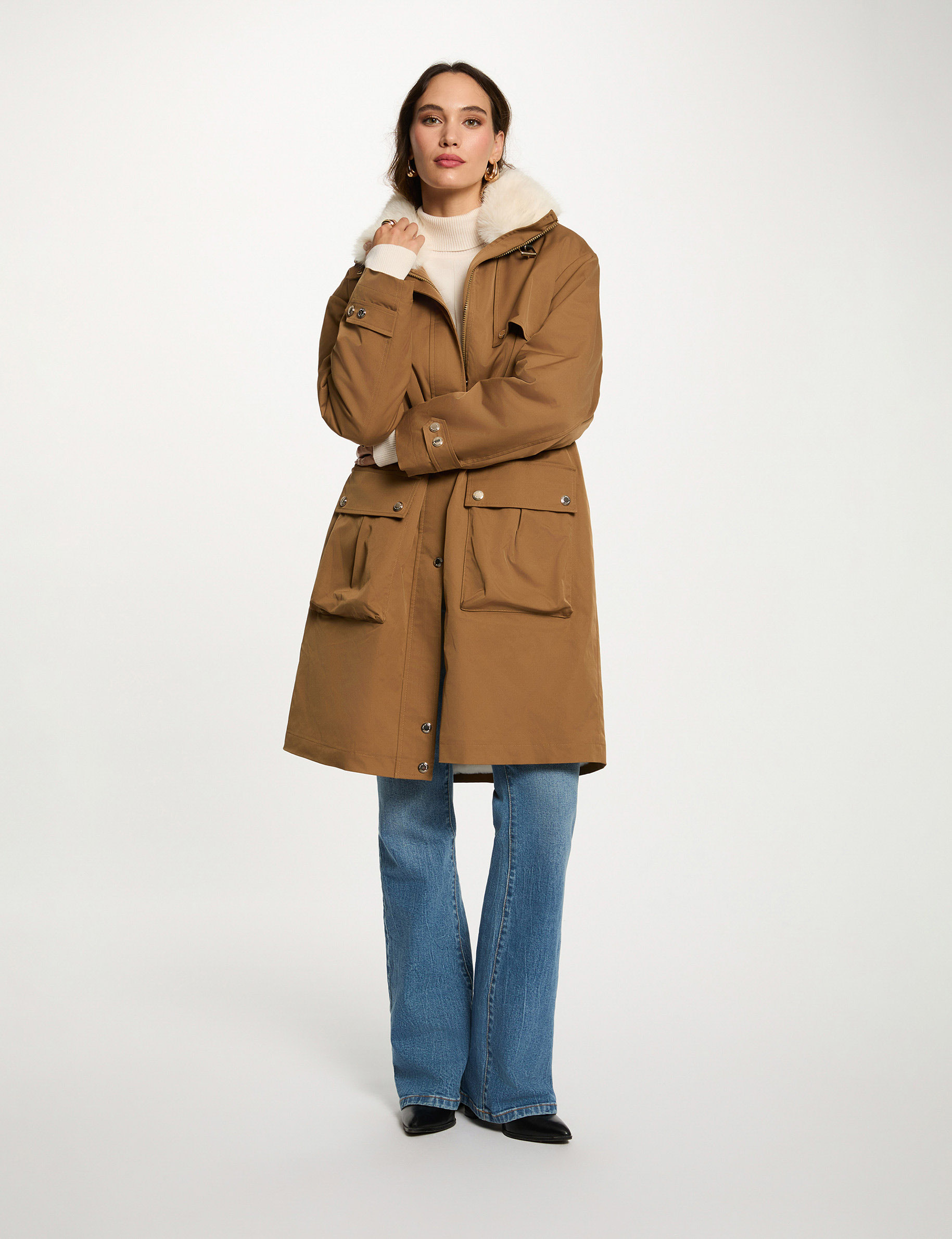 Parka longue ajustable camel femme