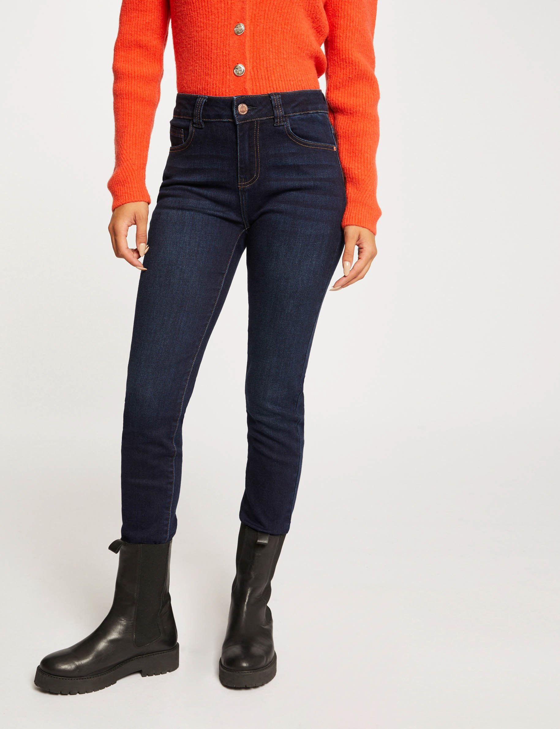 Slimfit jeans met hoge taille raw jeans vrouw