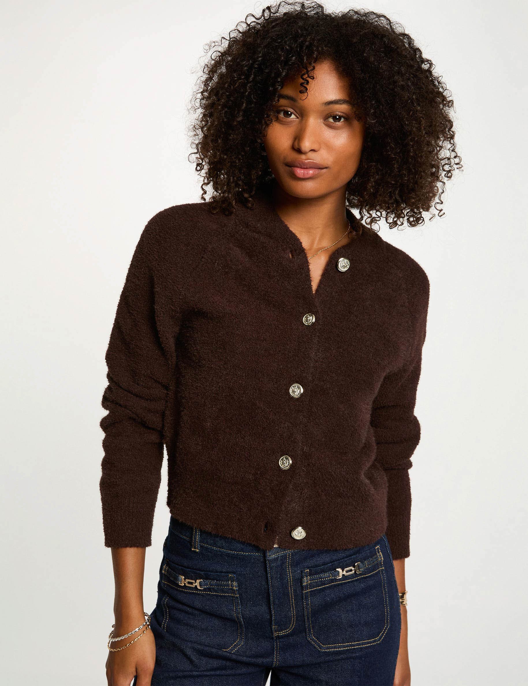 Gilet manches longues marron foncé femme