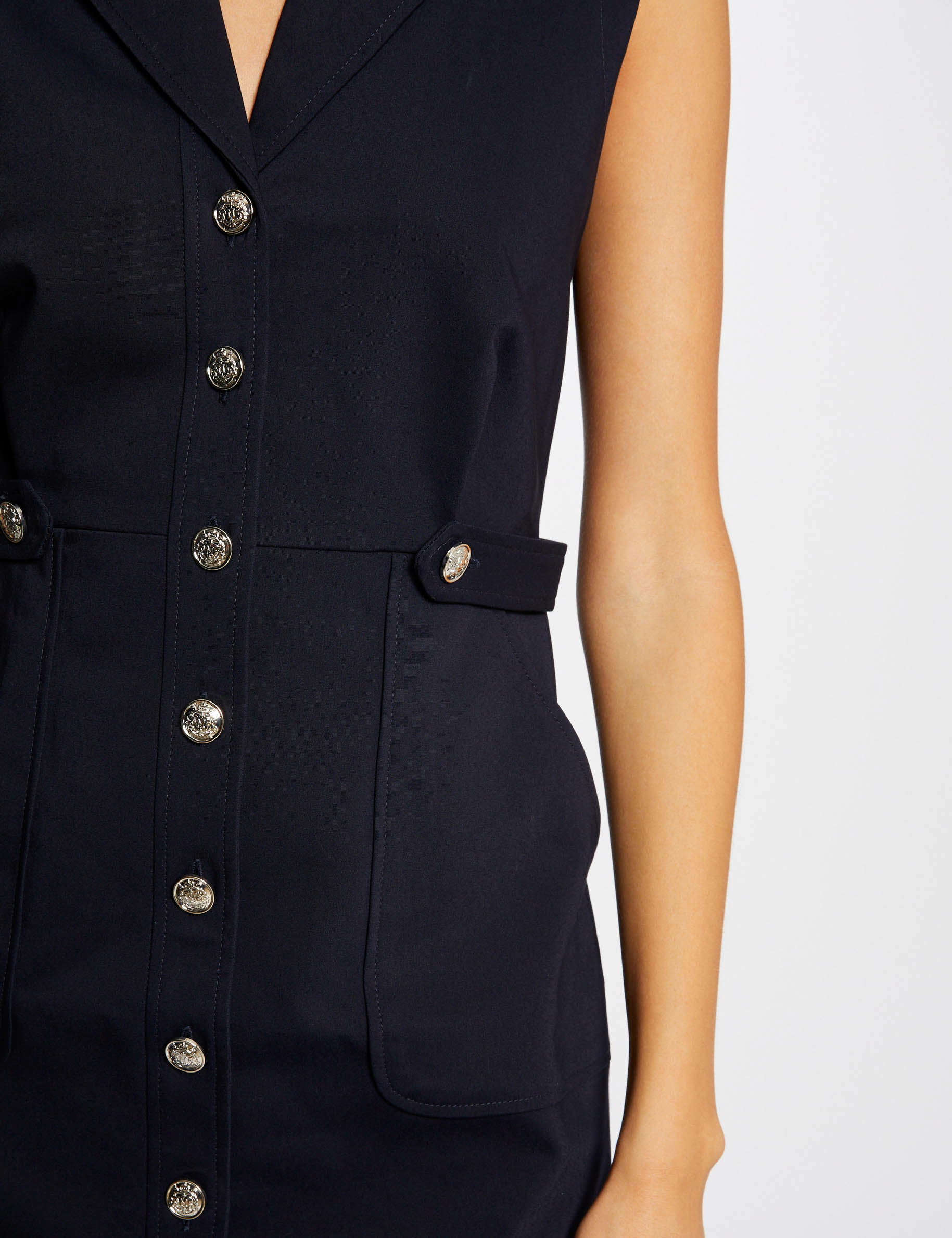 Robe droite sans manches boutonnée marine femme Robe droite sans manches boutonnée marine femme