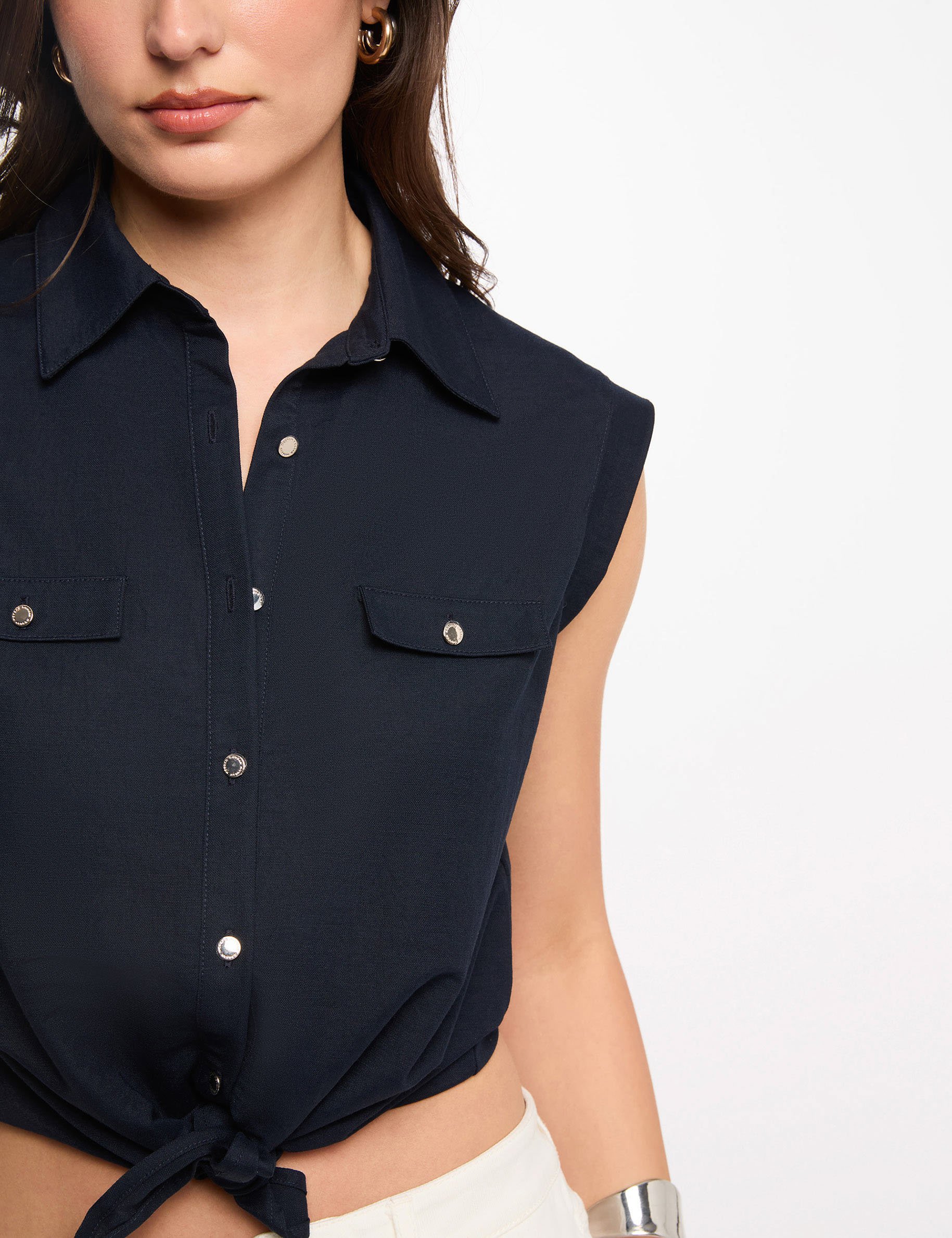 Mouwloze blouse marineblauw vrouw