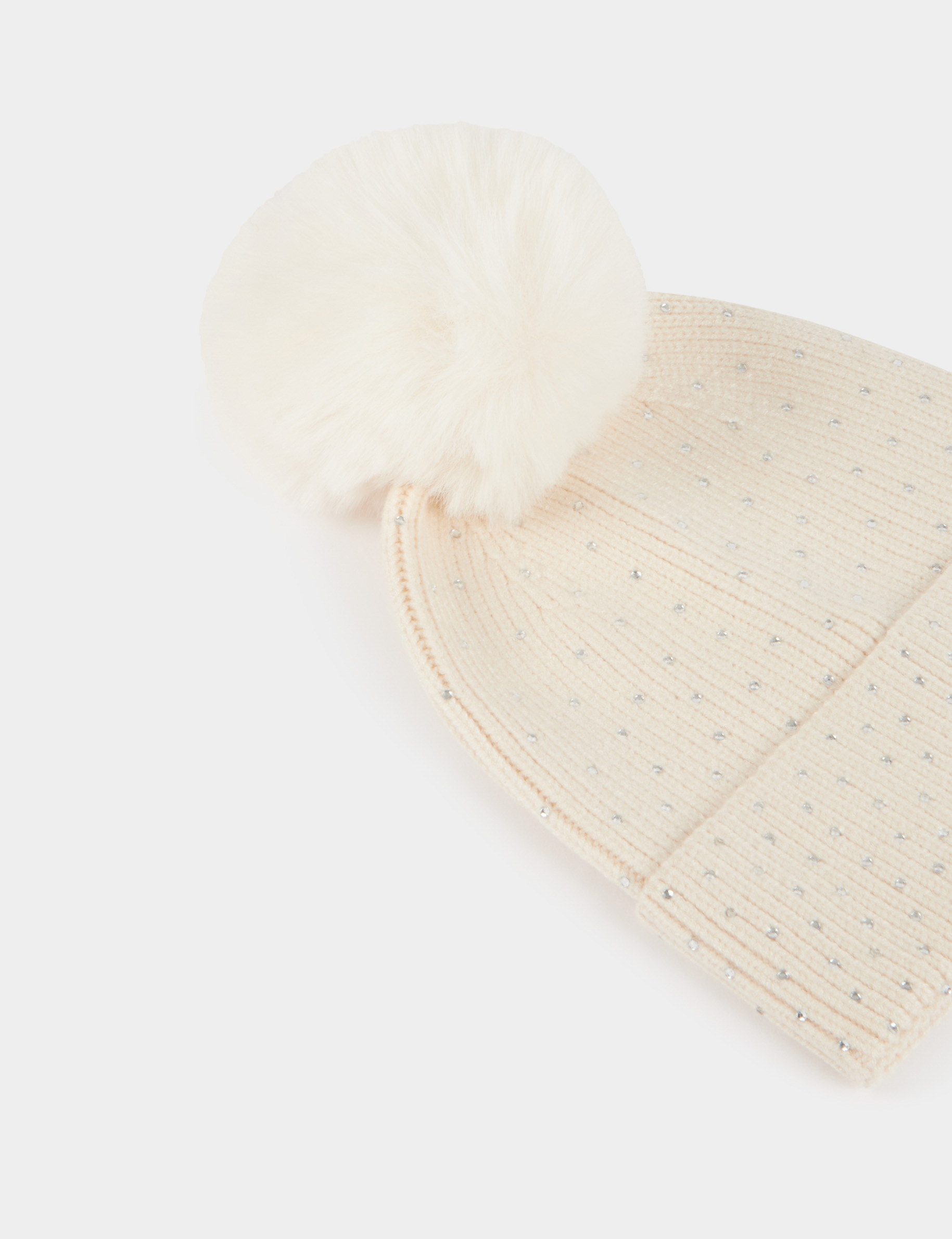 muts met strassteentjes en pompon ivoor vrouw Muts met strassteentjes en pompon ivoor vrouw