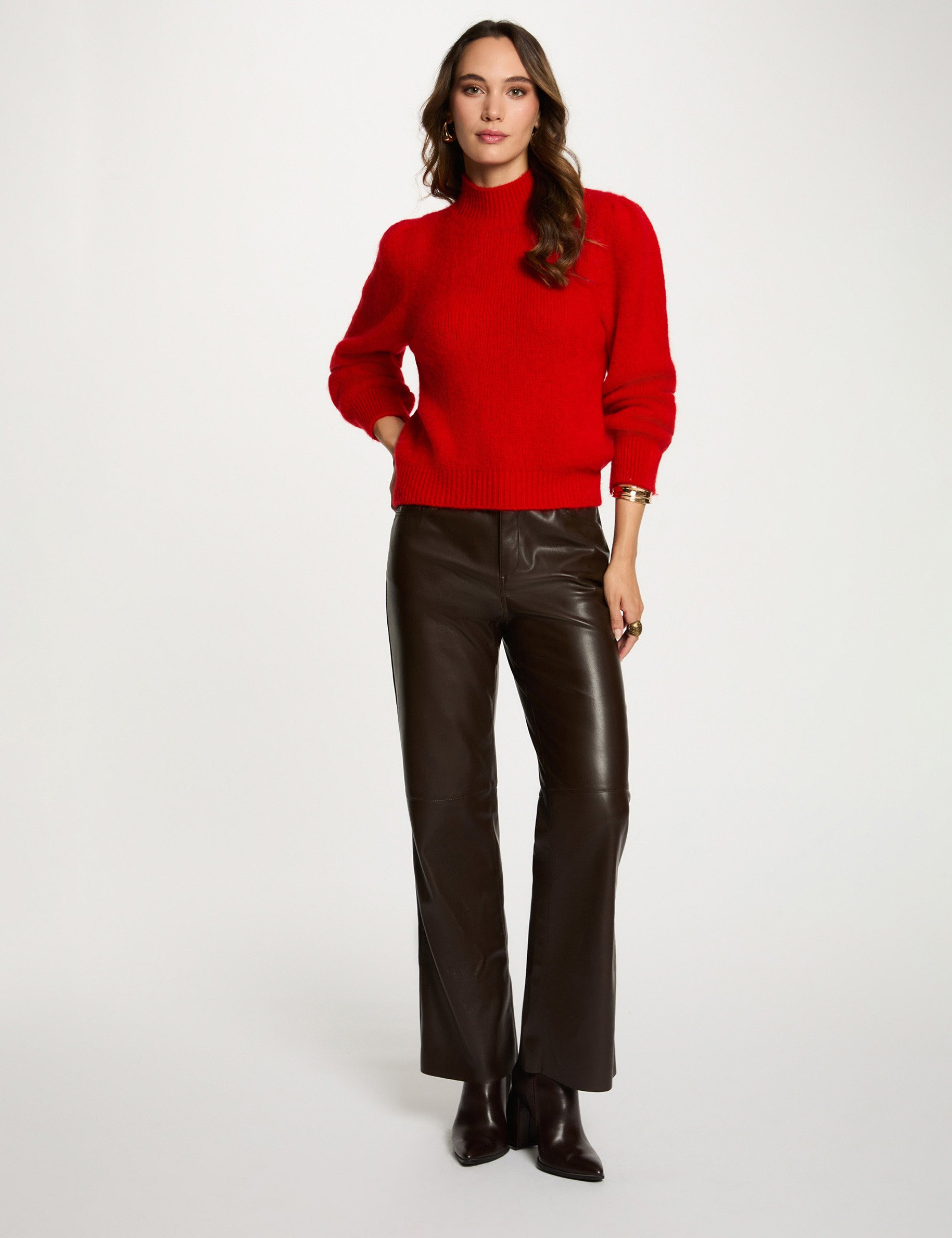 Pantalon bootcut similicuir marron foncé femme