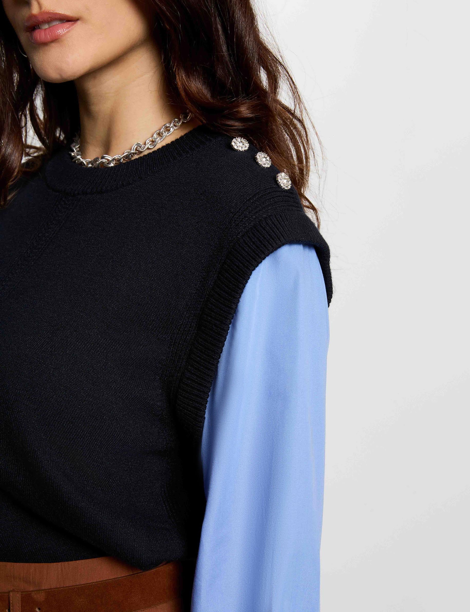 Getailleerde trui met reverskraag marineblauw vrouw