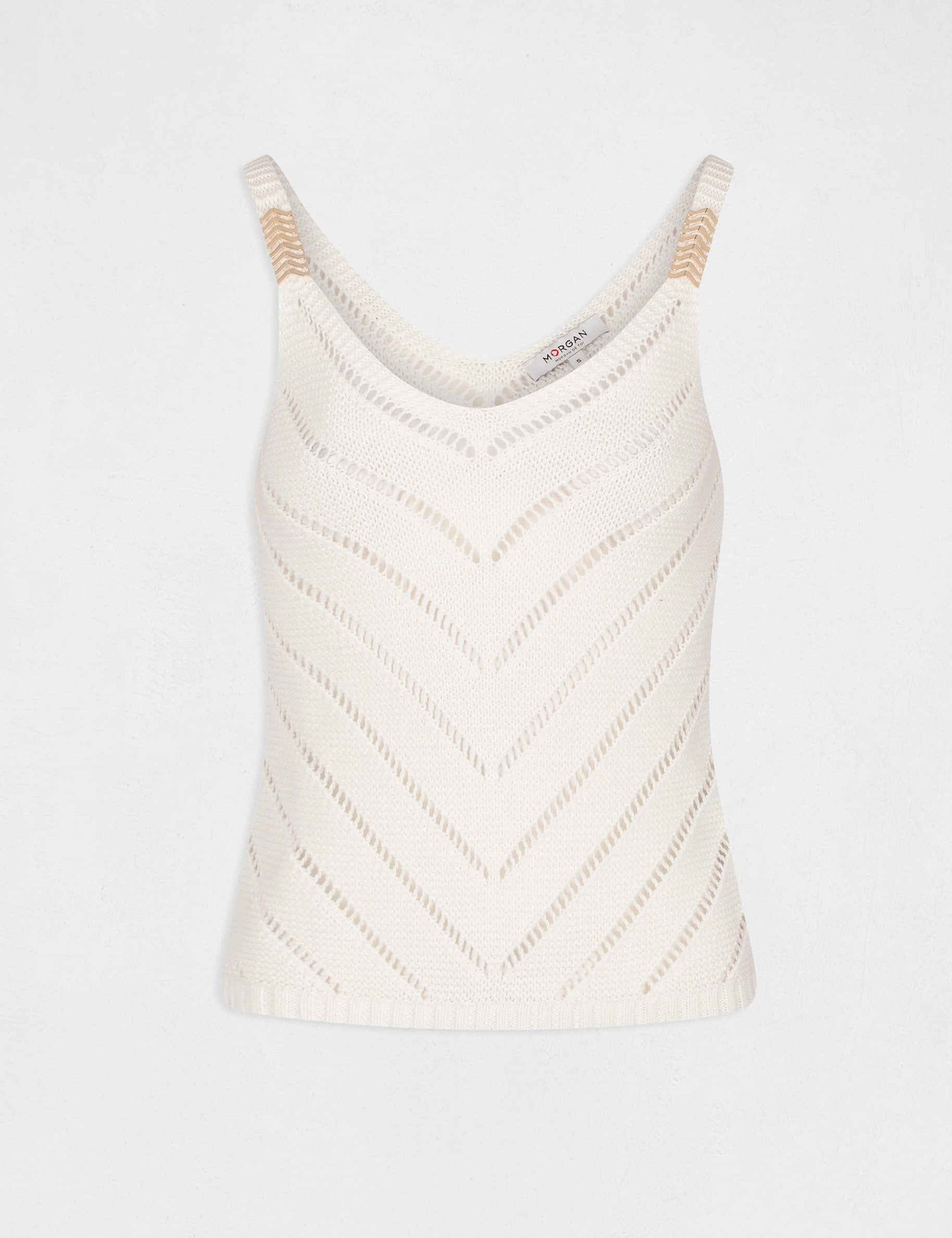 Pull d&eacute;bardeur &agrave; ornements m&eacute;talliques ivoire femme