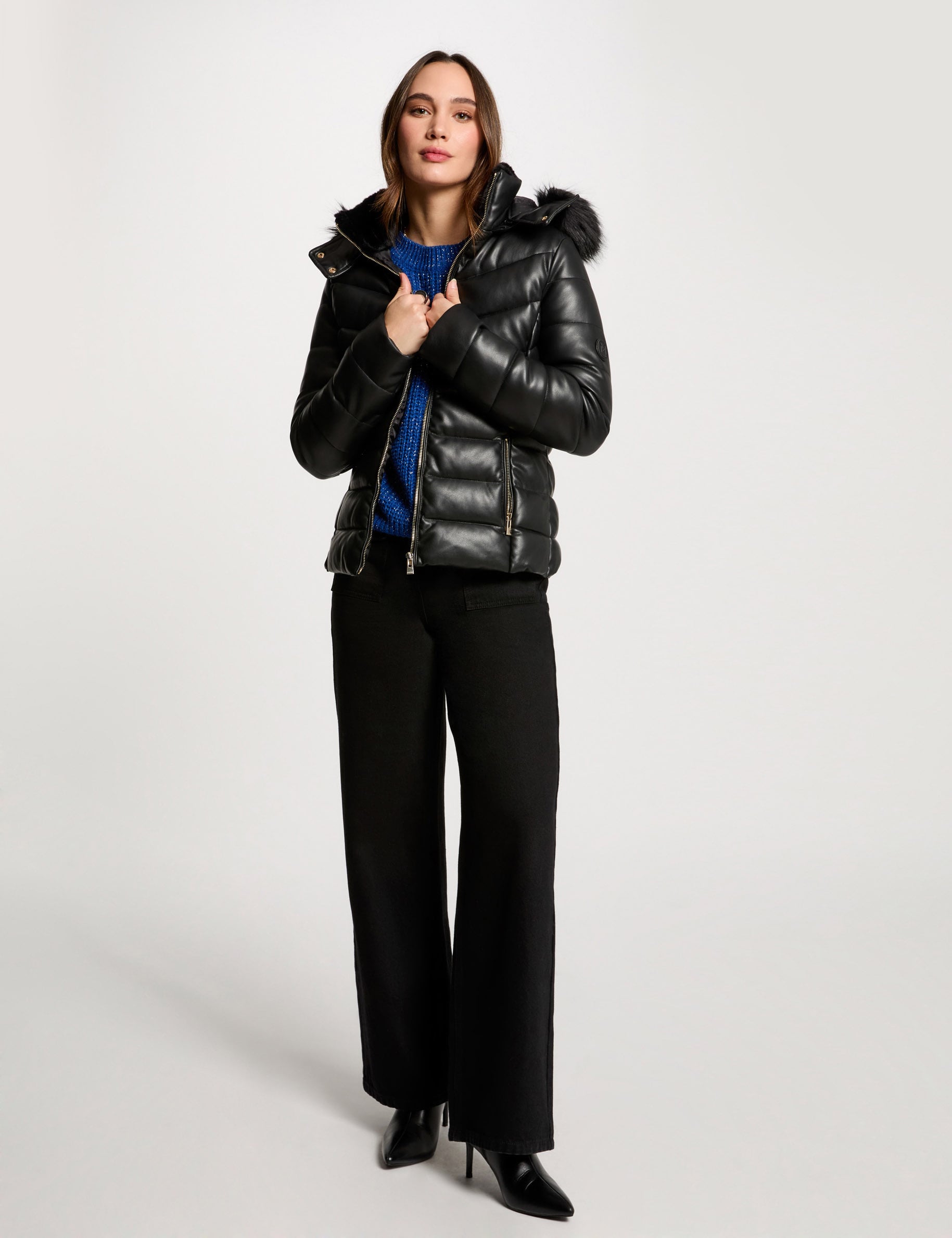 Getailleerde leren look jas zwart vrouw