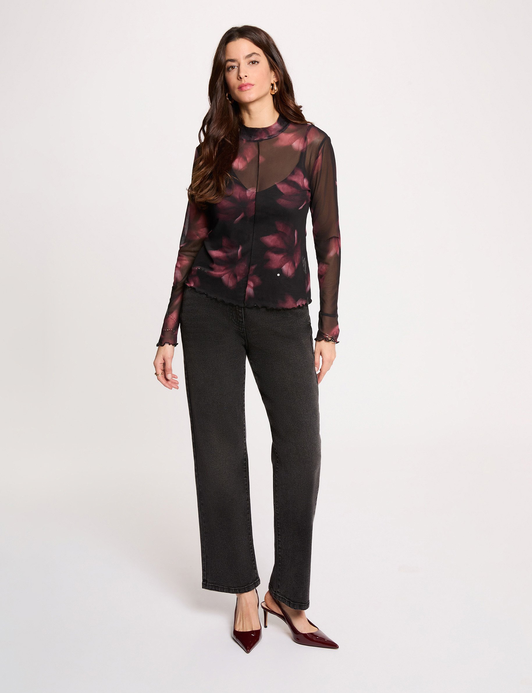 T-shirt cintr&eacute; manches longues multicolore femme