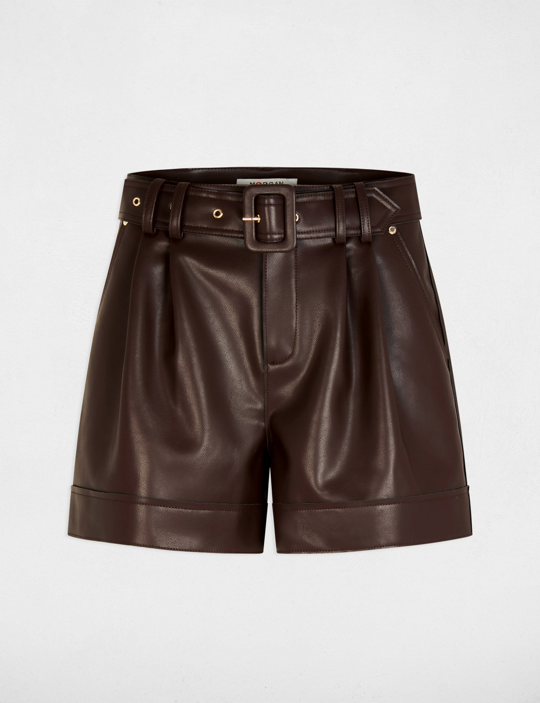 Short ajust&eacute; simili cuir marron femme