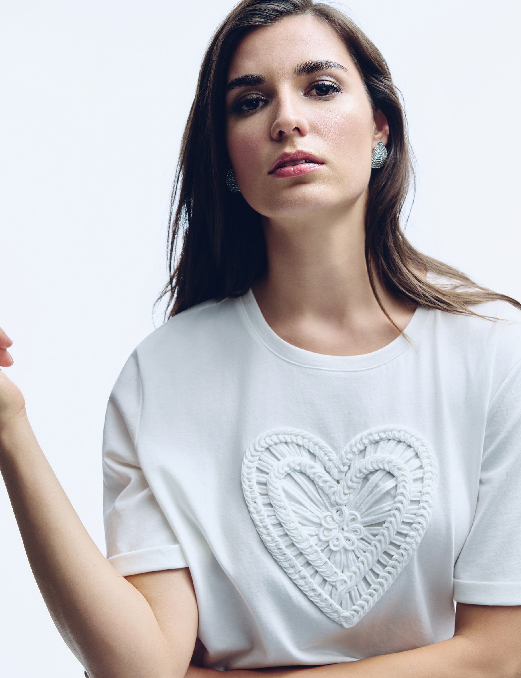 Recht T-shirt met korte mouwen helder wit vrouw