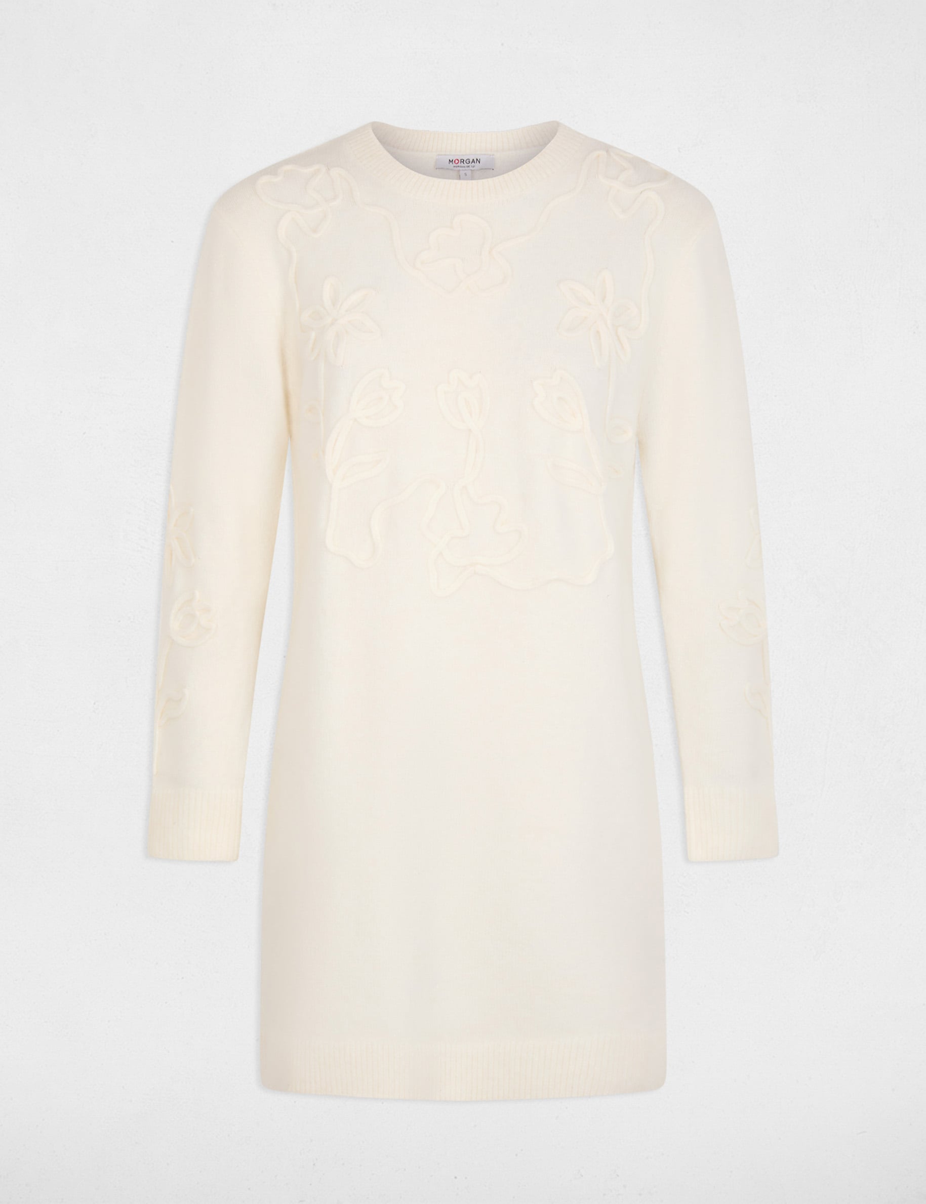 Robe tricot manches longues ivoire femme