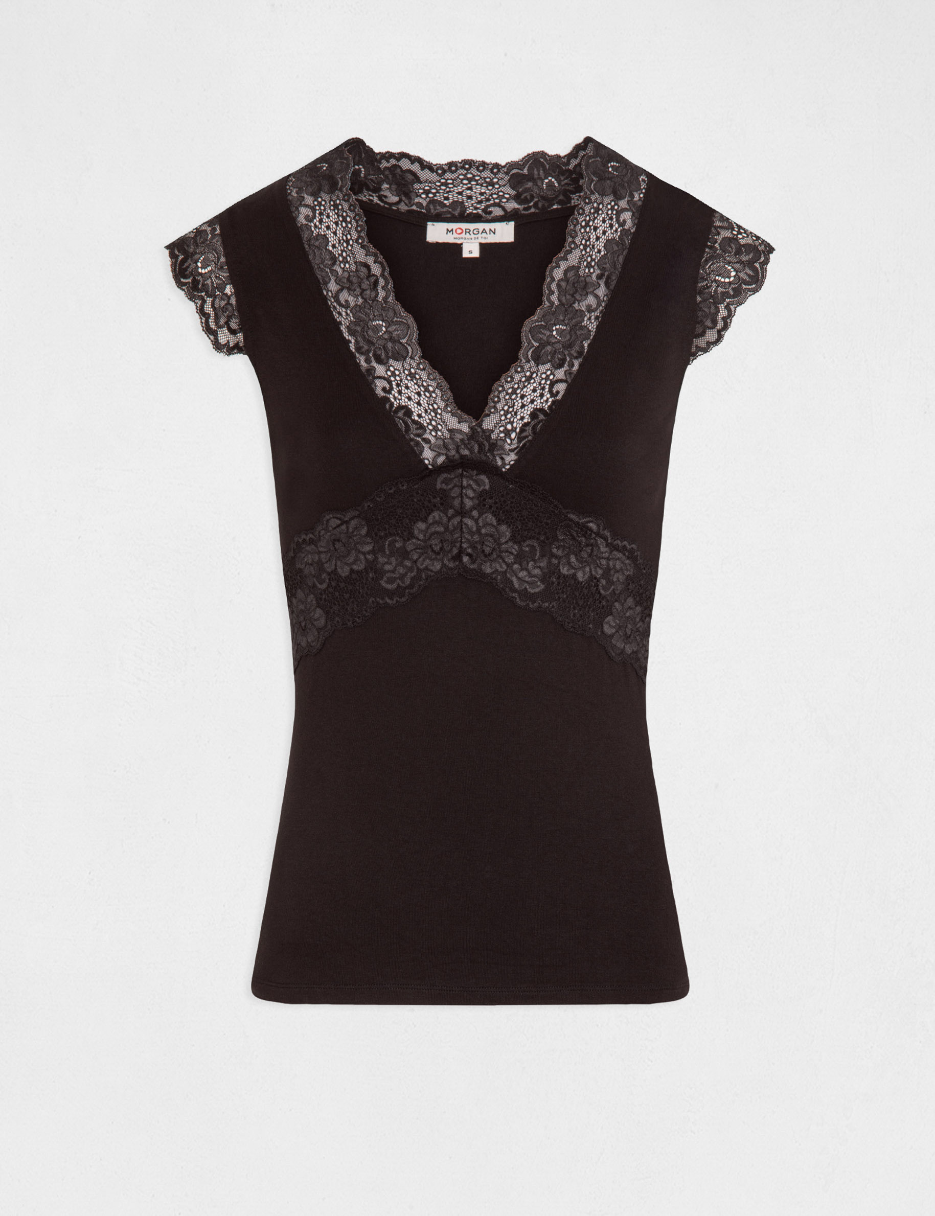 D&eacute;bardeur bretelles larges &agrave; dentelle noir femme