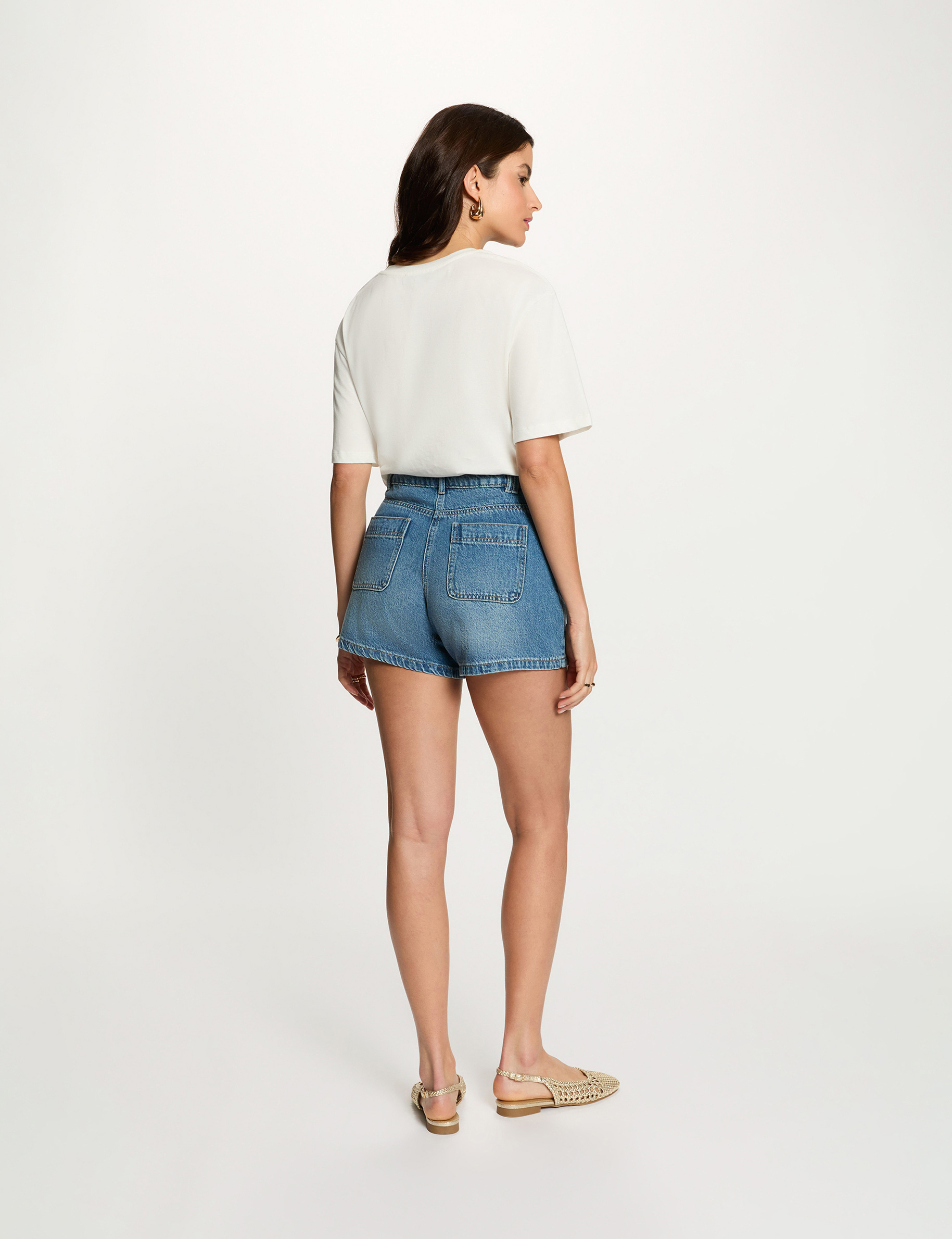 Strakke jeansshort stone washed denim vrouw