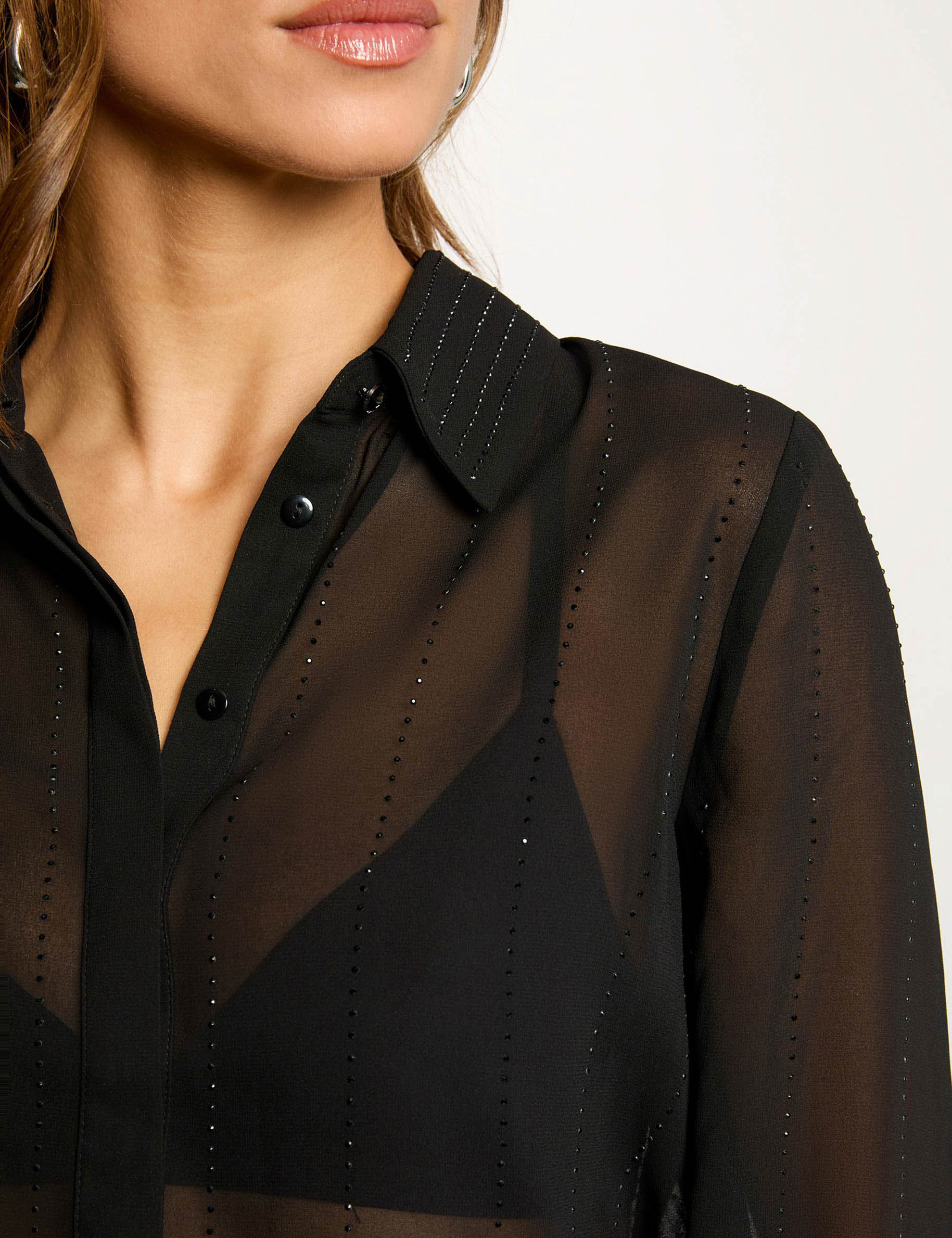 chemise droite strass noir femme zwart vrouw