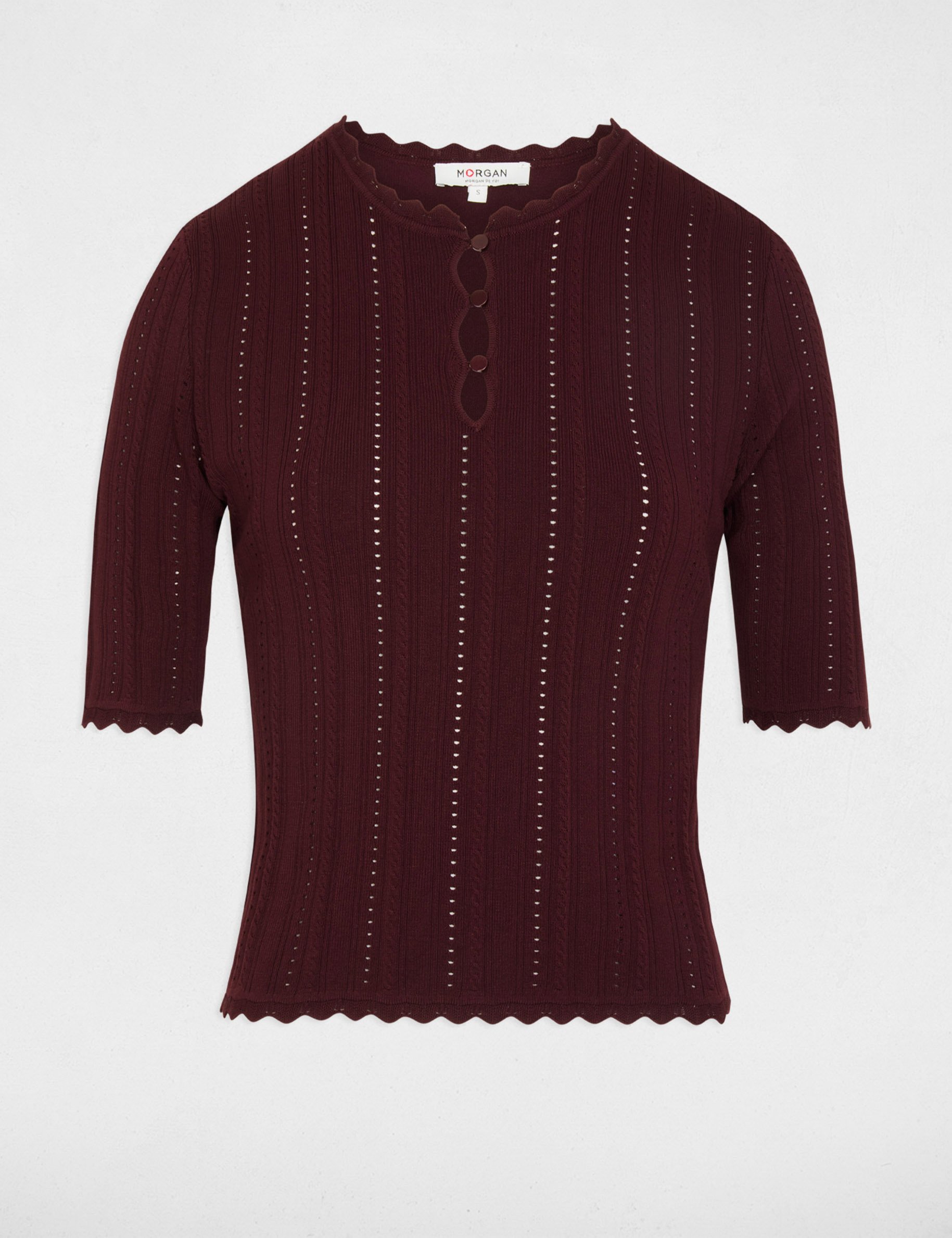 pull ajoure manches 34 prune femme Pull ajouré manches 3/4 prune femme