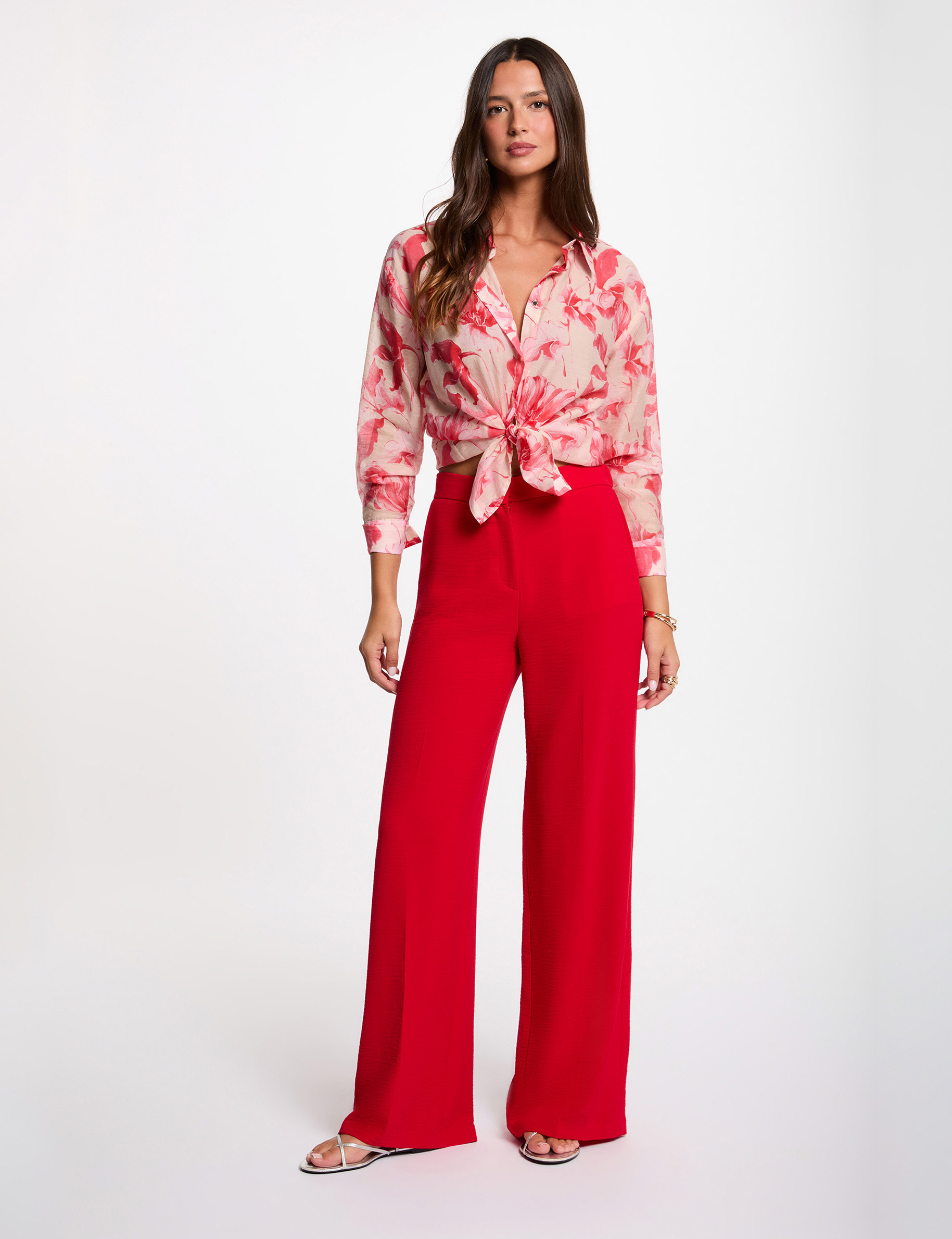 Pantalon large fluide rouge femme