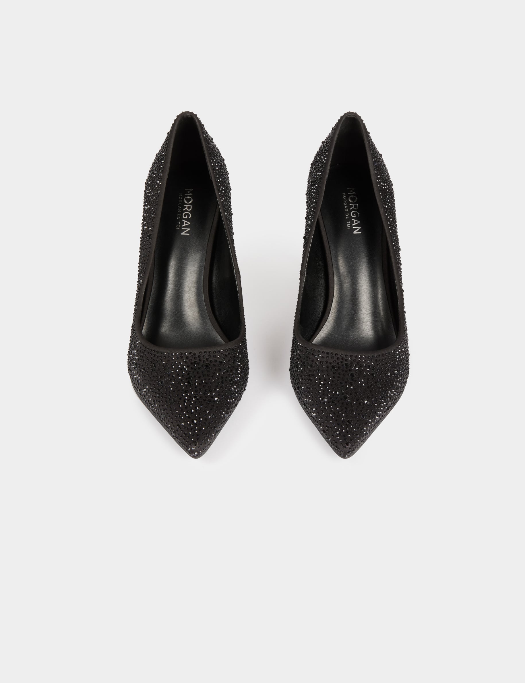 Satijnen pump met strass zwart vrouw