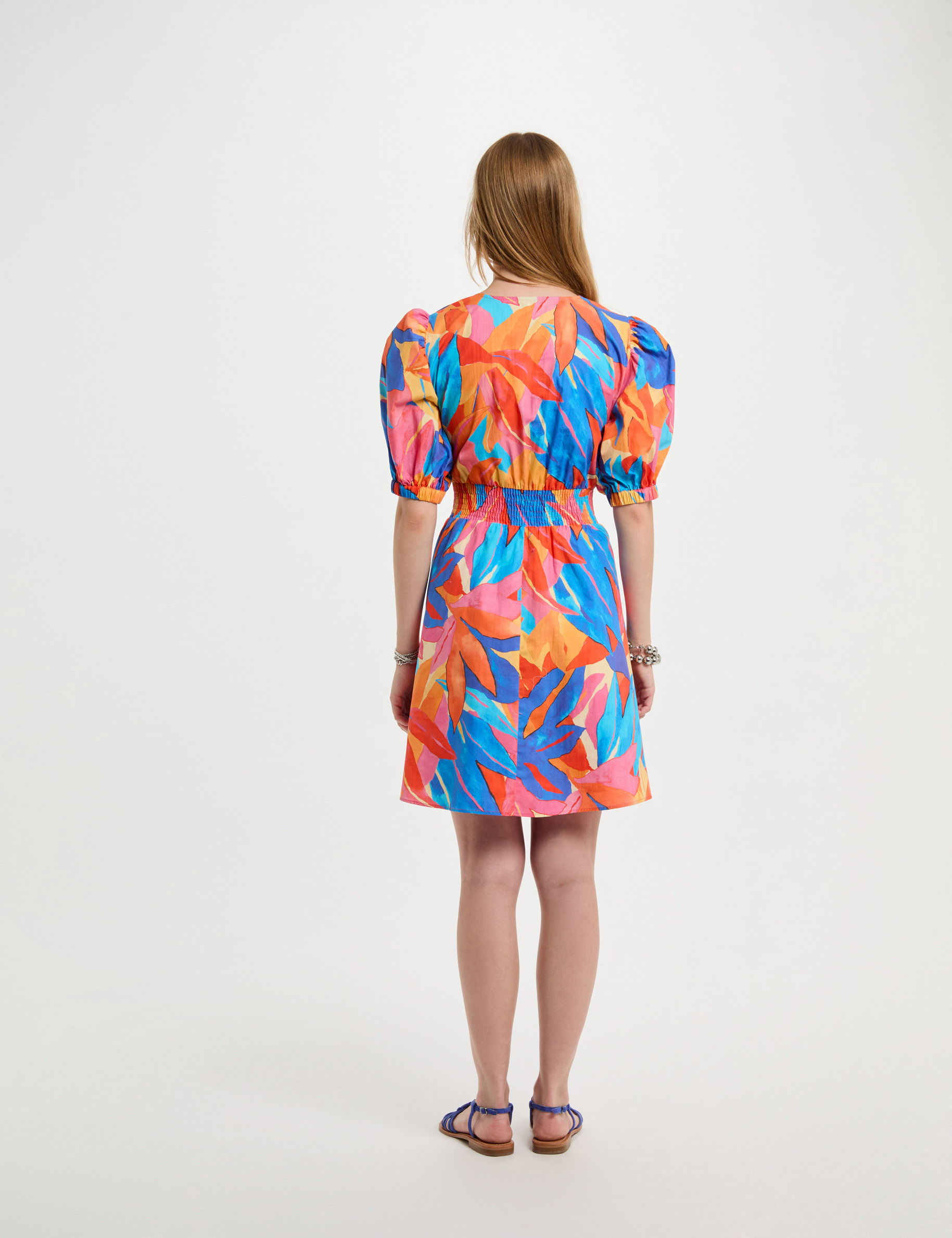 robe courte evasee imprimee multicolore femme Robe courte évasée imprimée multicolore femme
