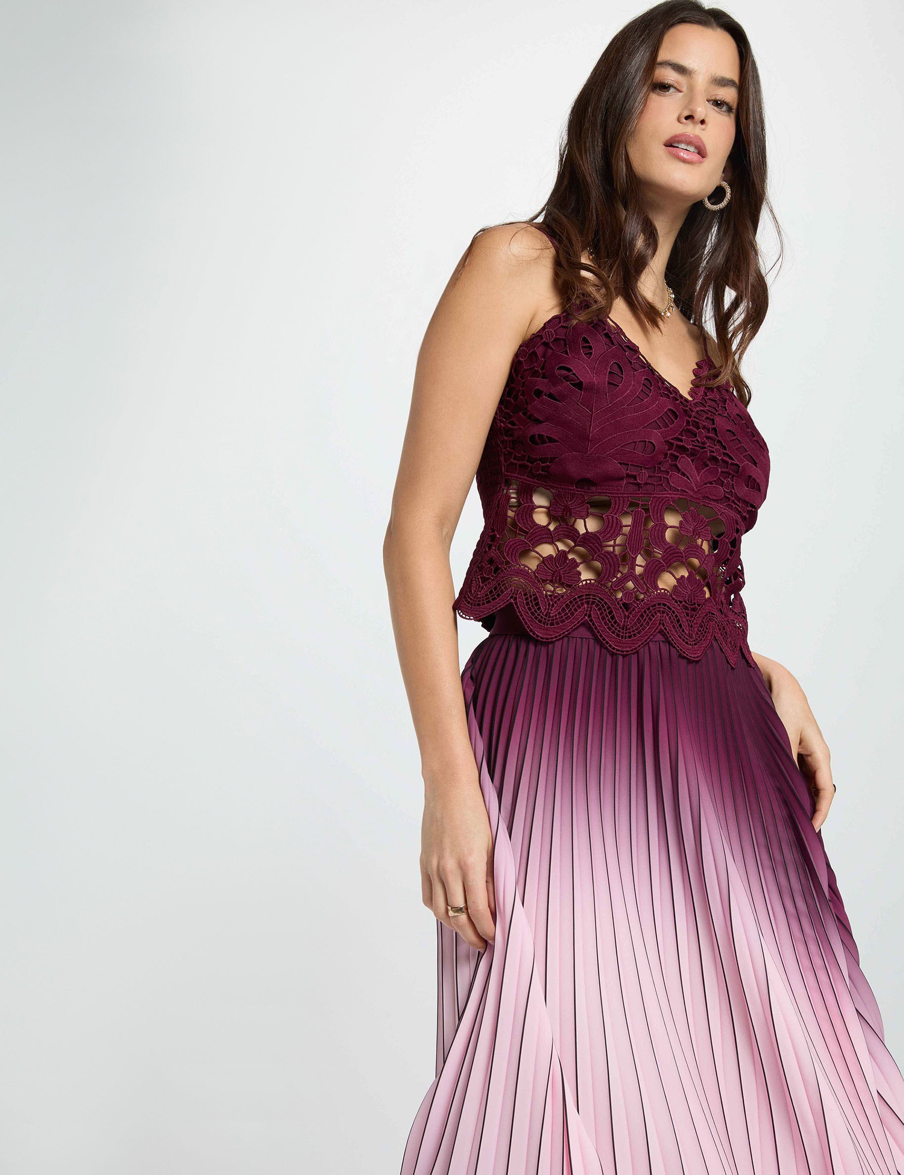 Crop top met fijne bandjes pruim vrouw