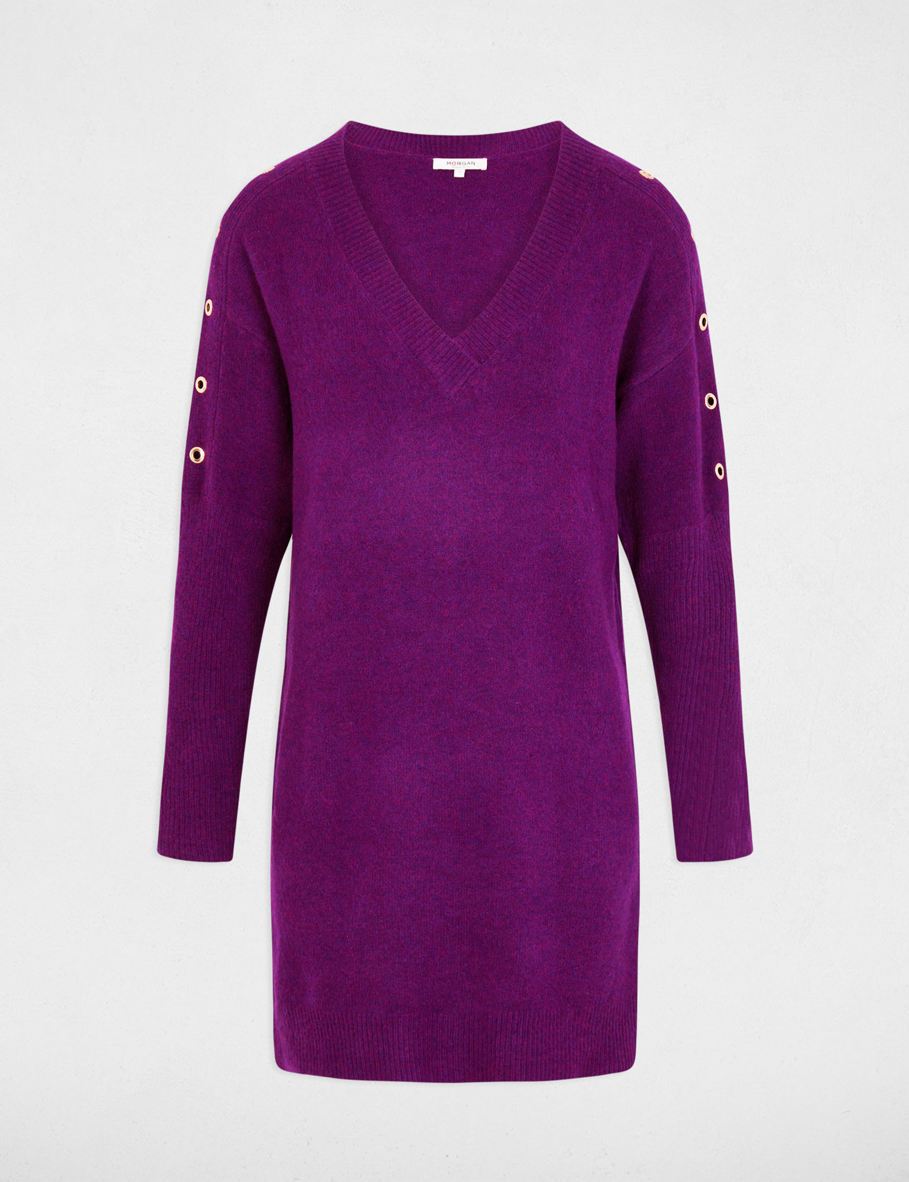 robe tricot droite a oeillets violet femme Robe tricot droite à oeillets violet femme