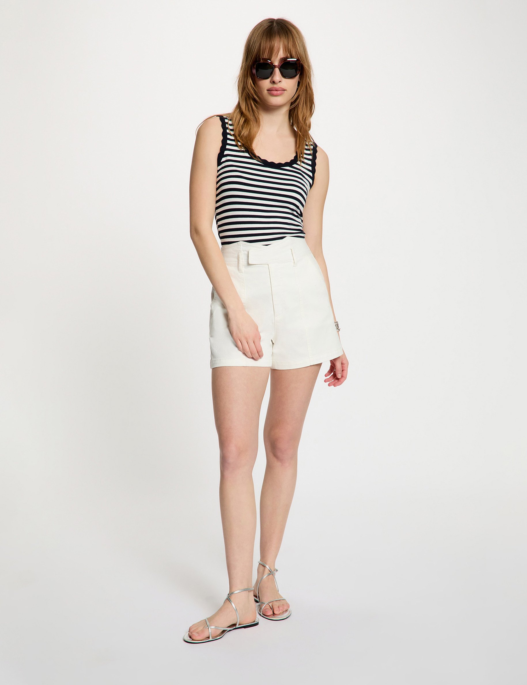 Gestreepte tanktop met ronde hals marineblauw vrouw