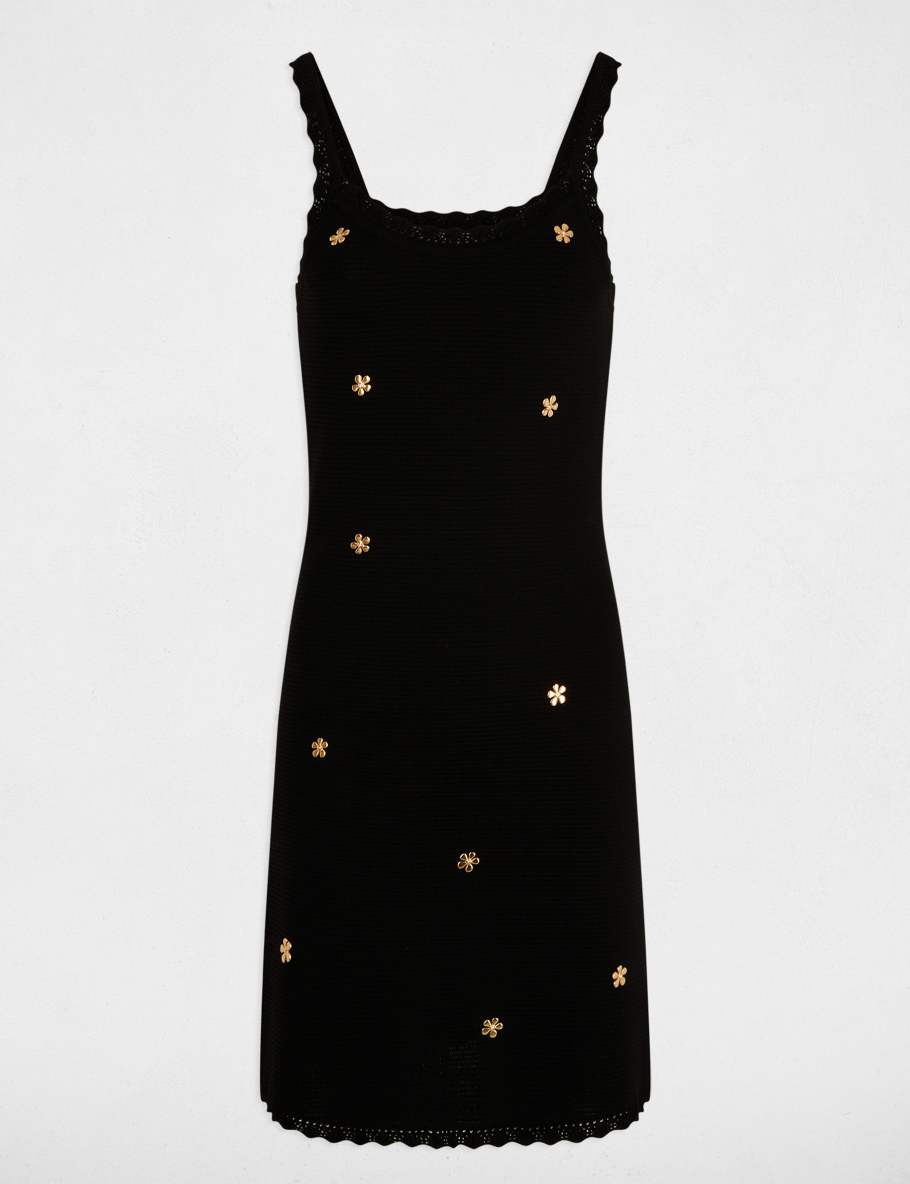 Korte gebreide jurk met vierkante hals zwart vrouw