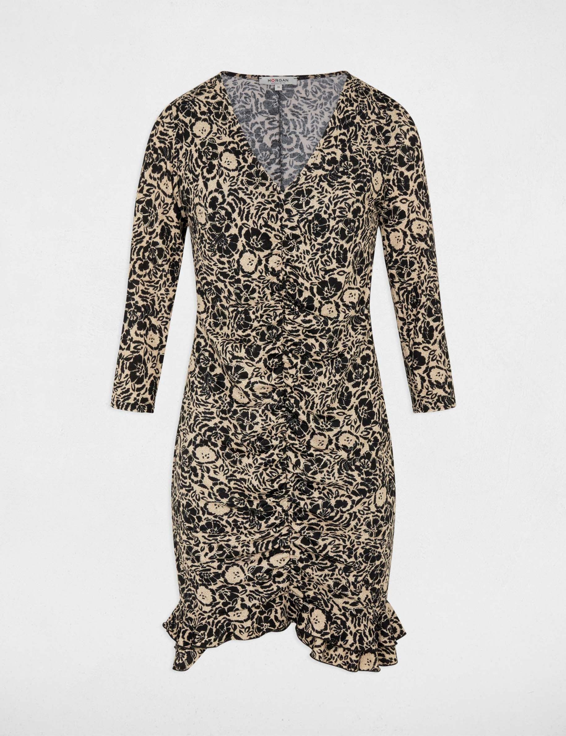 Jurk met V-hals van tricot meerkleurig vrouw