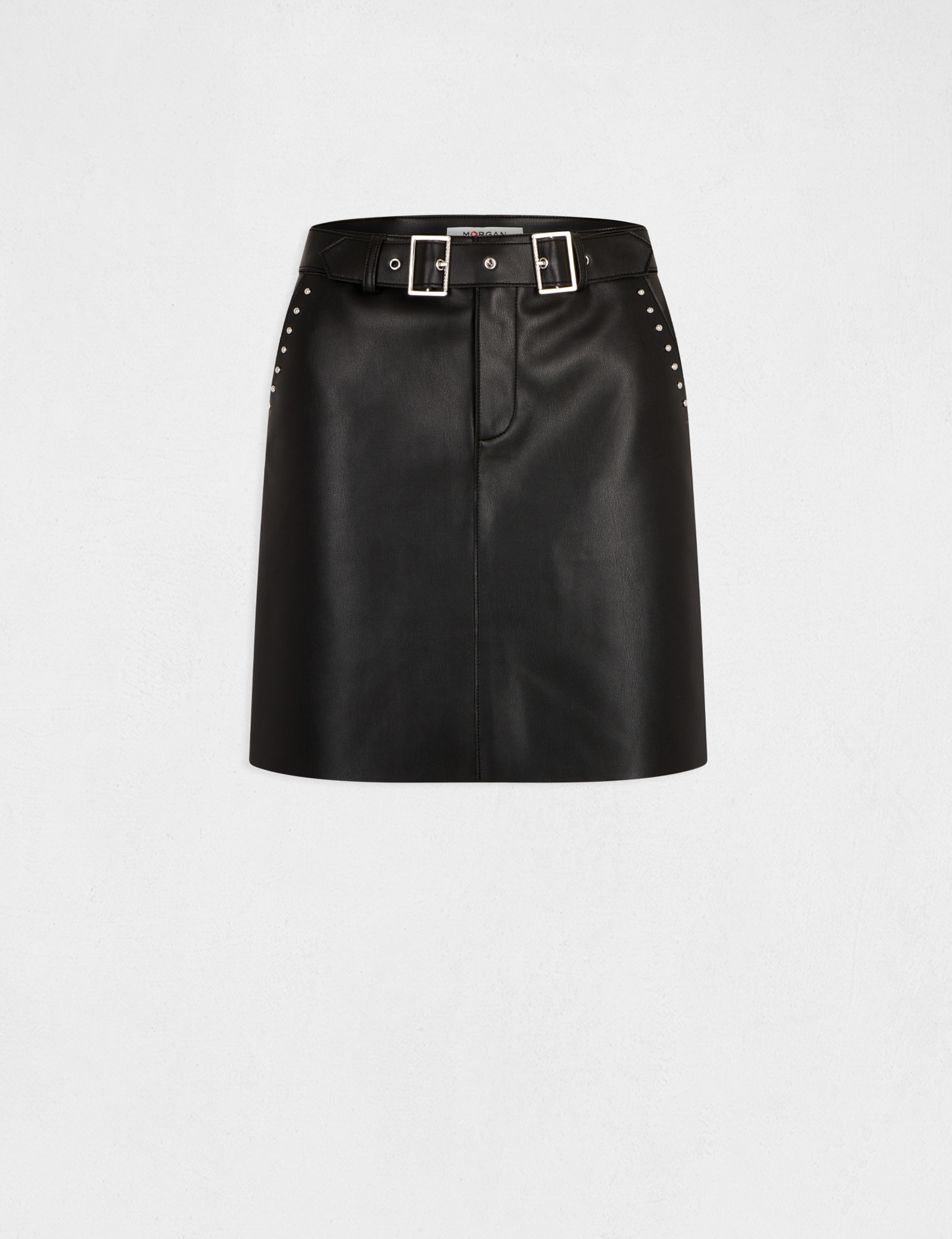 Jupe droite simili cuir avec clous noir femme