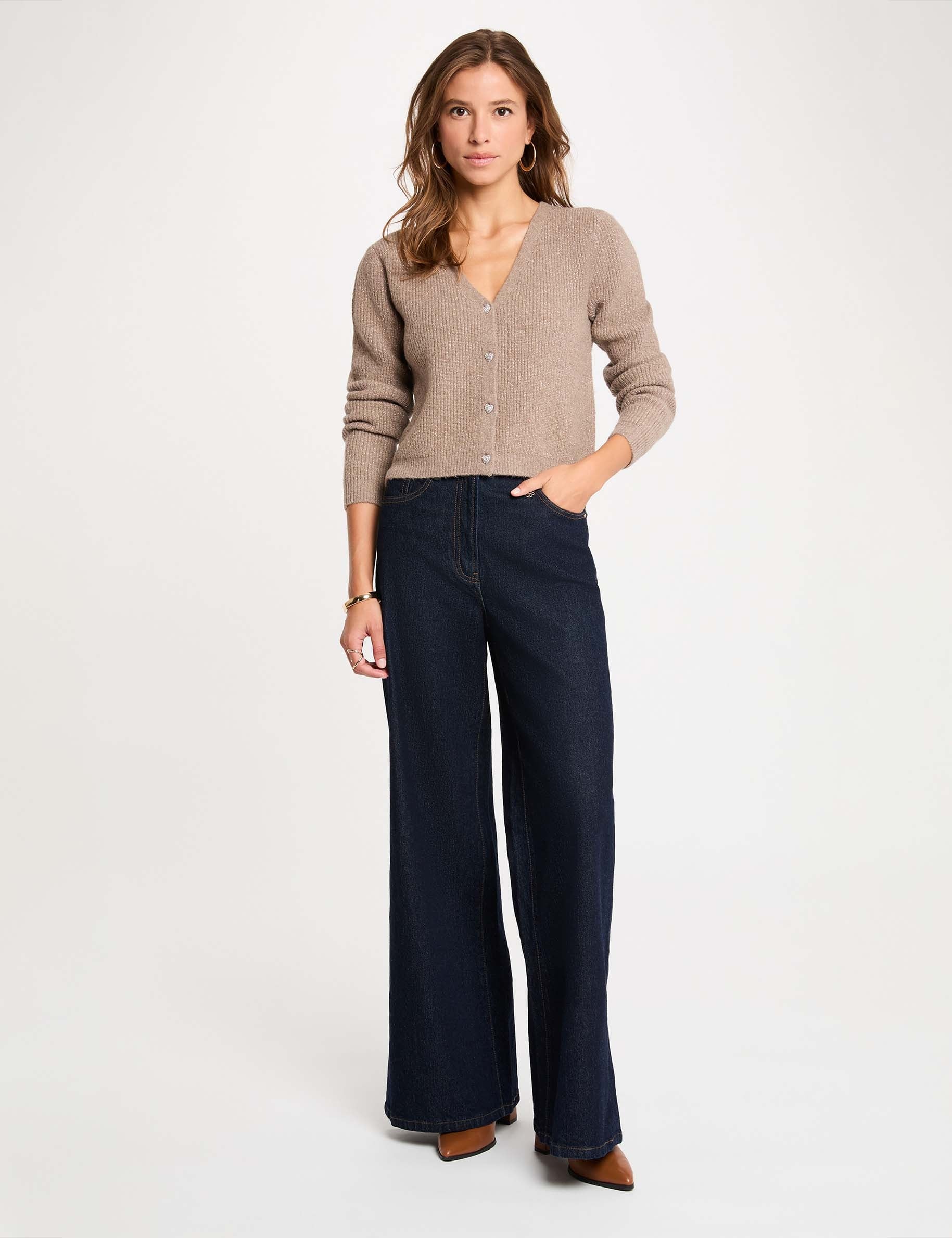 Vest met V-hals medium beige vrouw
