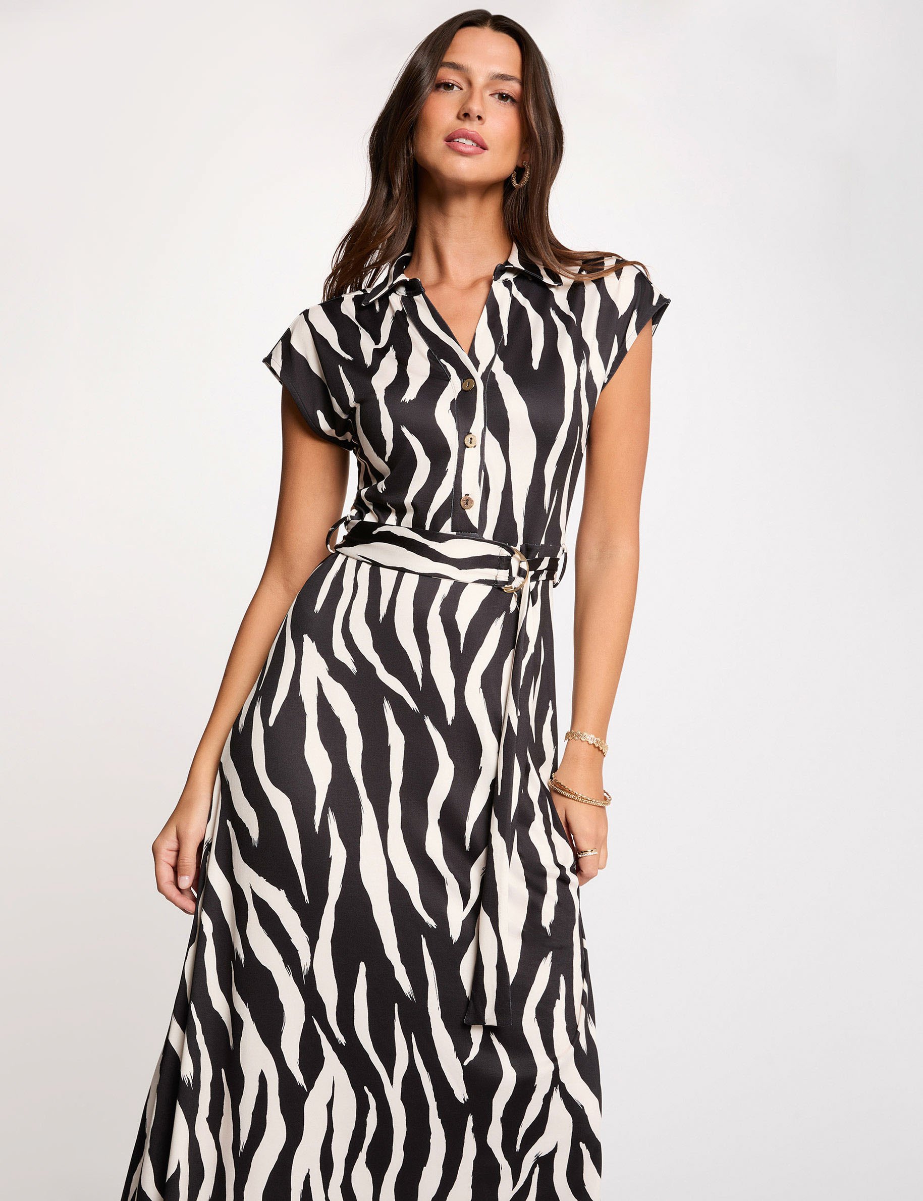 Robe longue col &agrave; revers multicolore femme