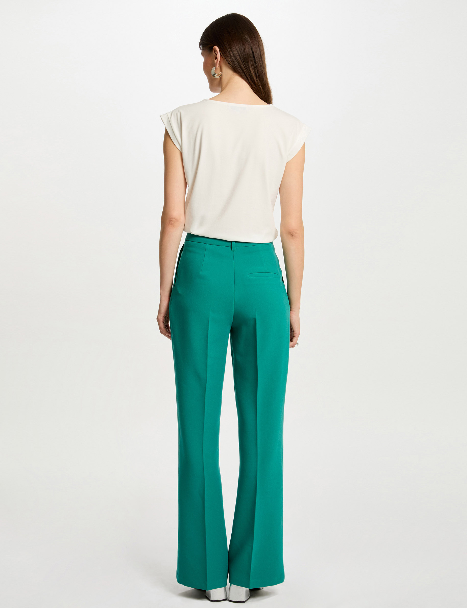 broek met plooien en wijde pijpen medium groen vrouw Broek met plooien en wijde pijpen medium groen vrouw