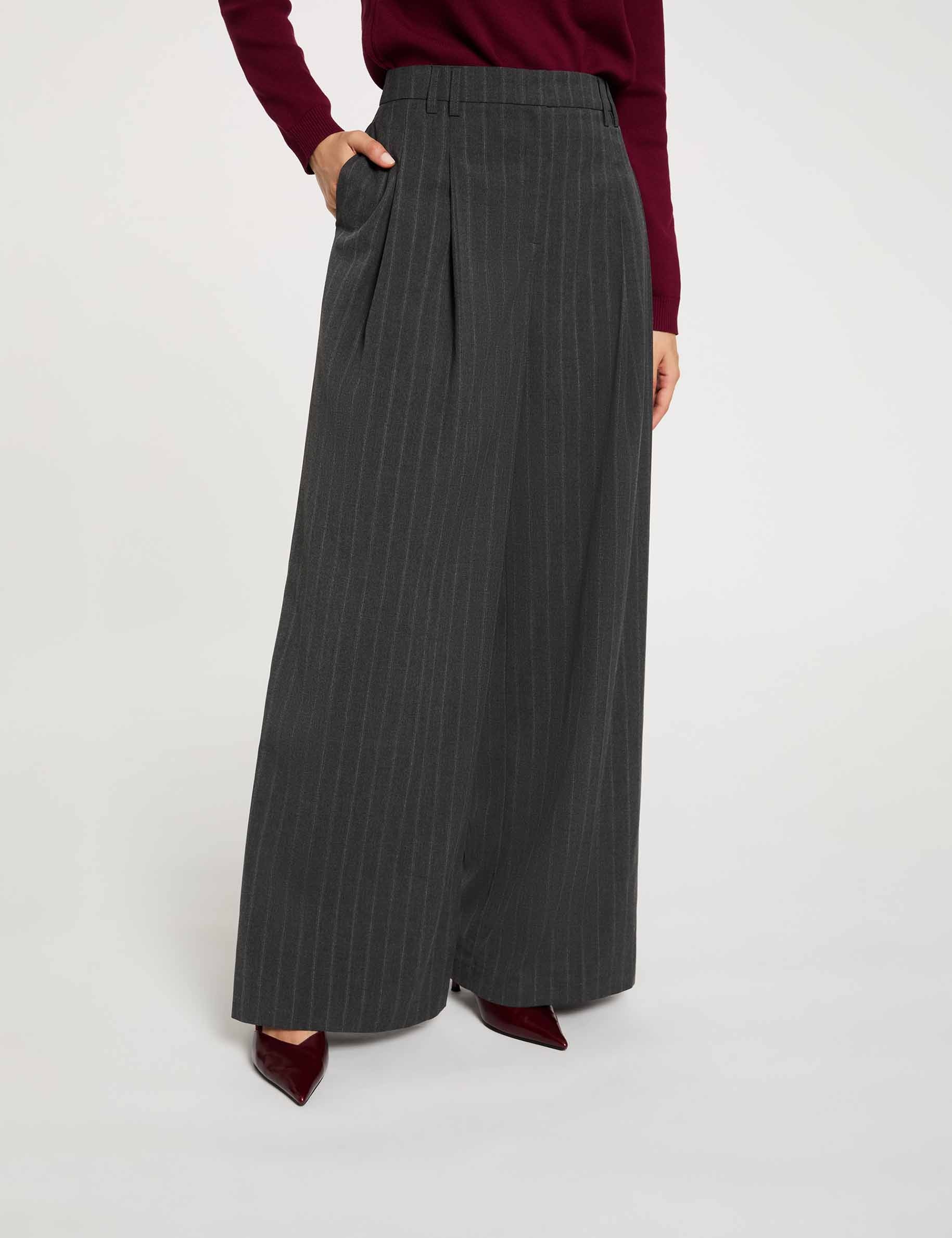 Hoge taille wijde broek donkergrijze denim vrouw