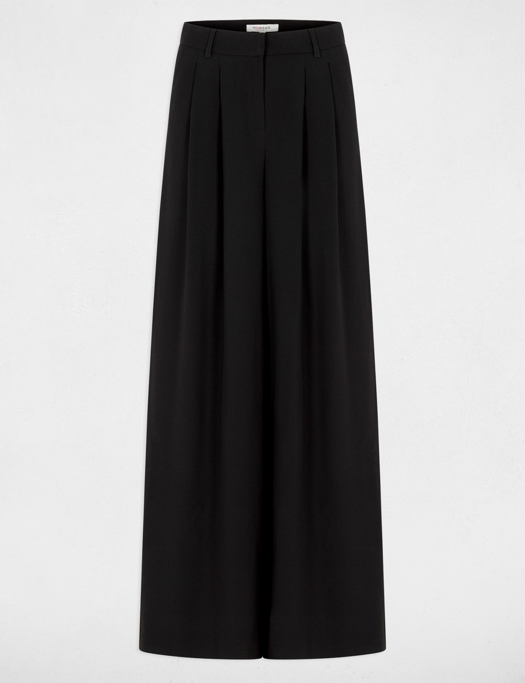 Pantalon large taille haute noir femme