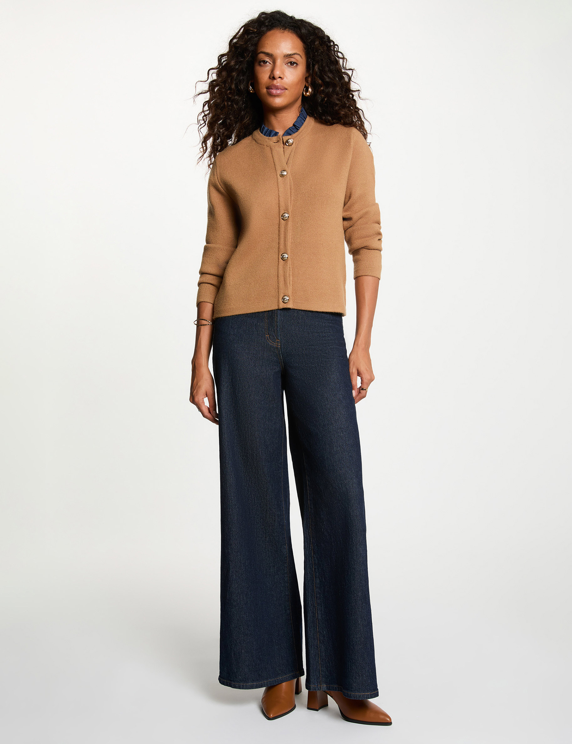 Gilet avec boutons marron cognac femme