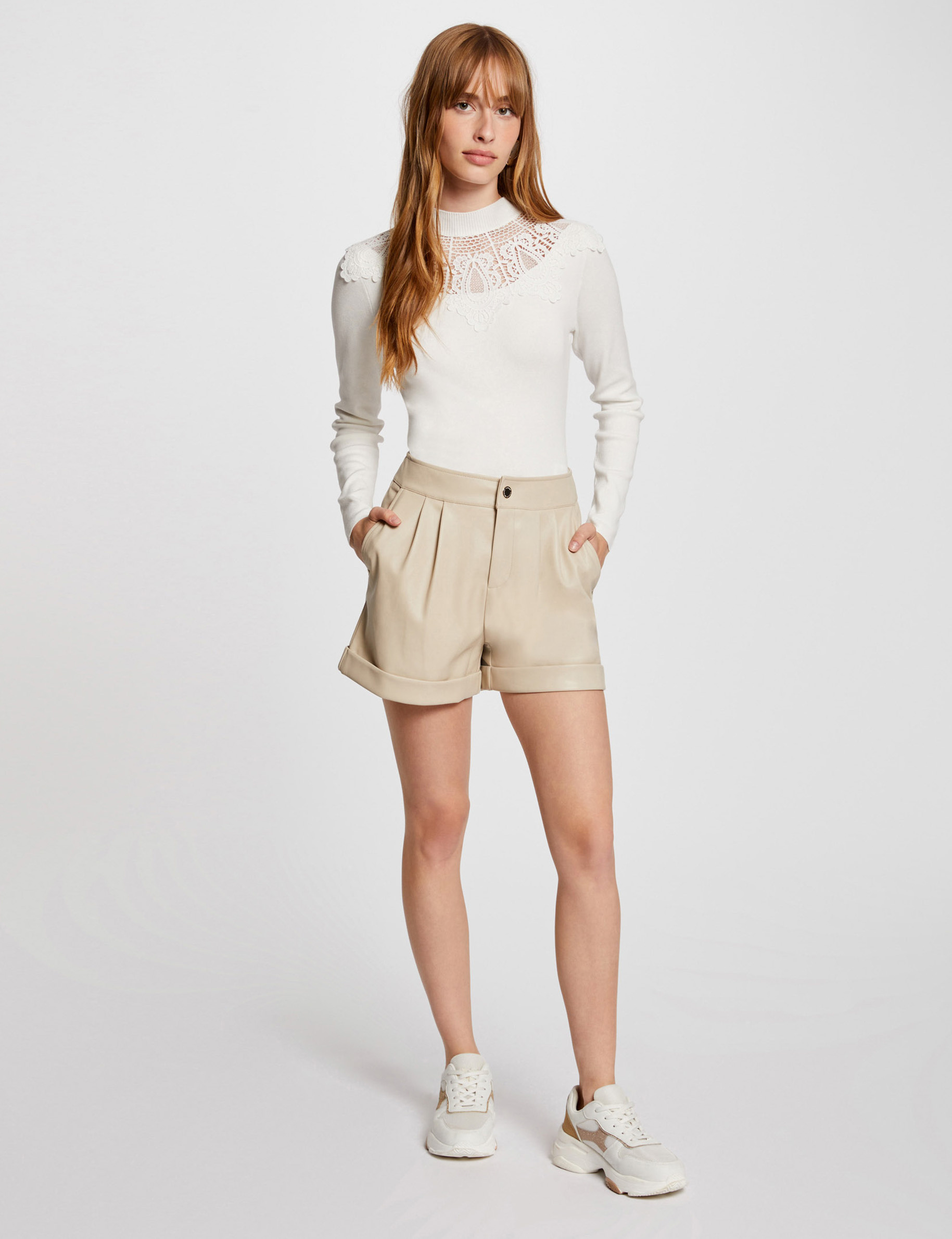 short van imitatieleder beige vrouw Short van imitatieleder beige vrouw
