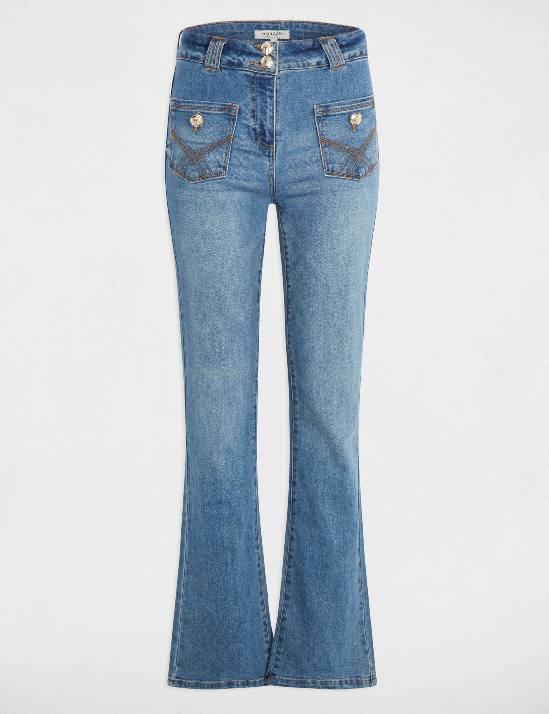 Bootcut broek met borduursels stone washed denim vrouw