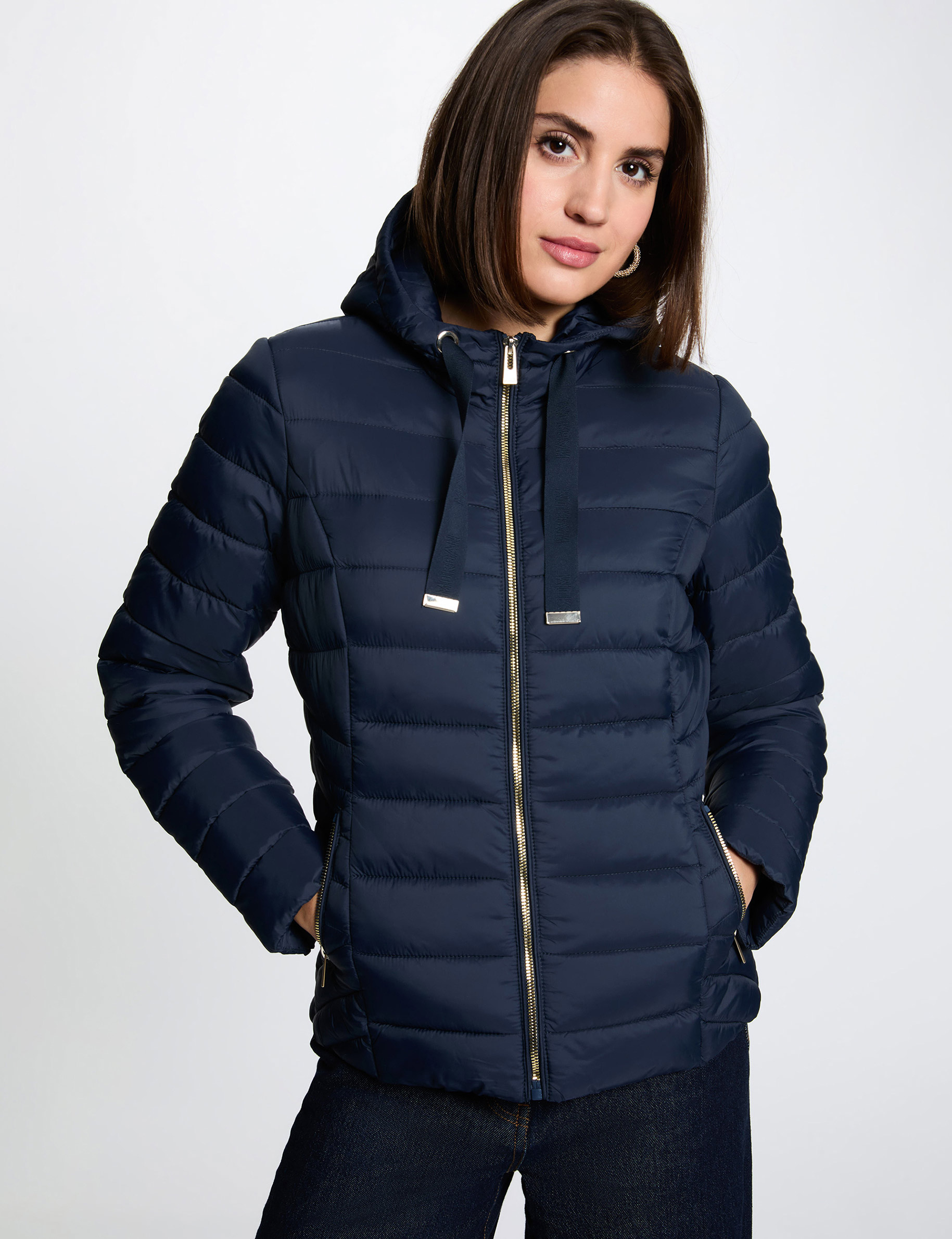 Doudoune &agrave; capuche bleu marine femme