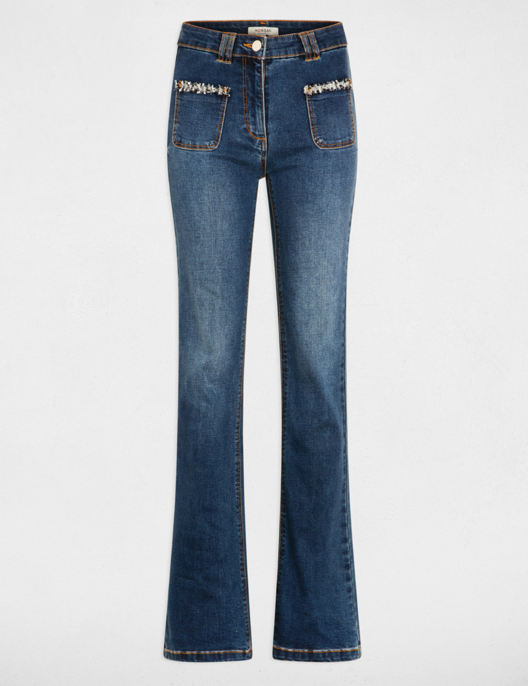bootcut jeans met franje details stone washed denim vrouw Bootcut jeans met franje details stone washed denim vrouw
