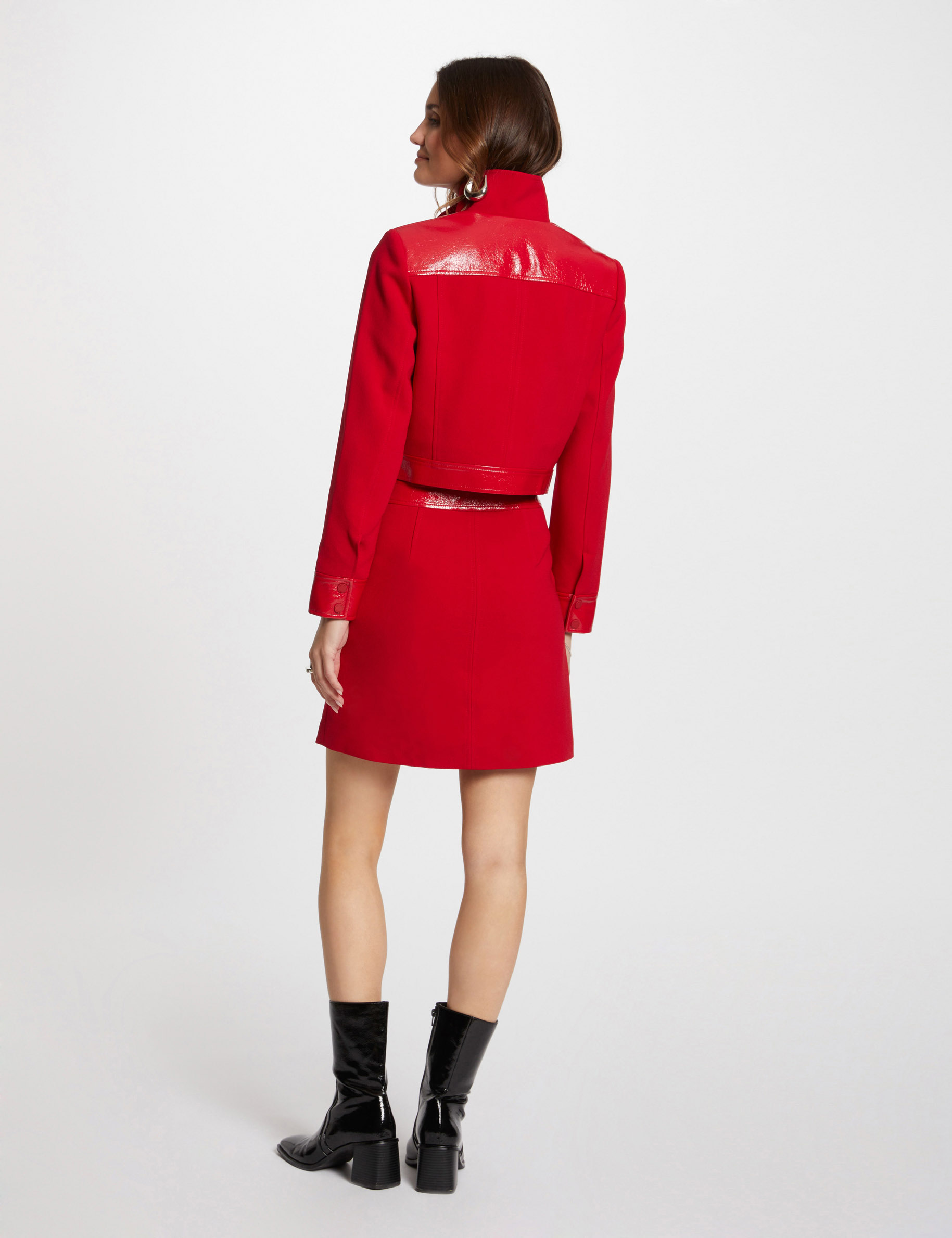 veste details simili cuir rouge moyen femme Veste détails simili cuir rouge moyen femme