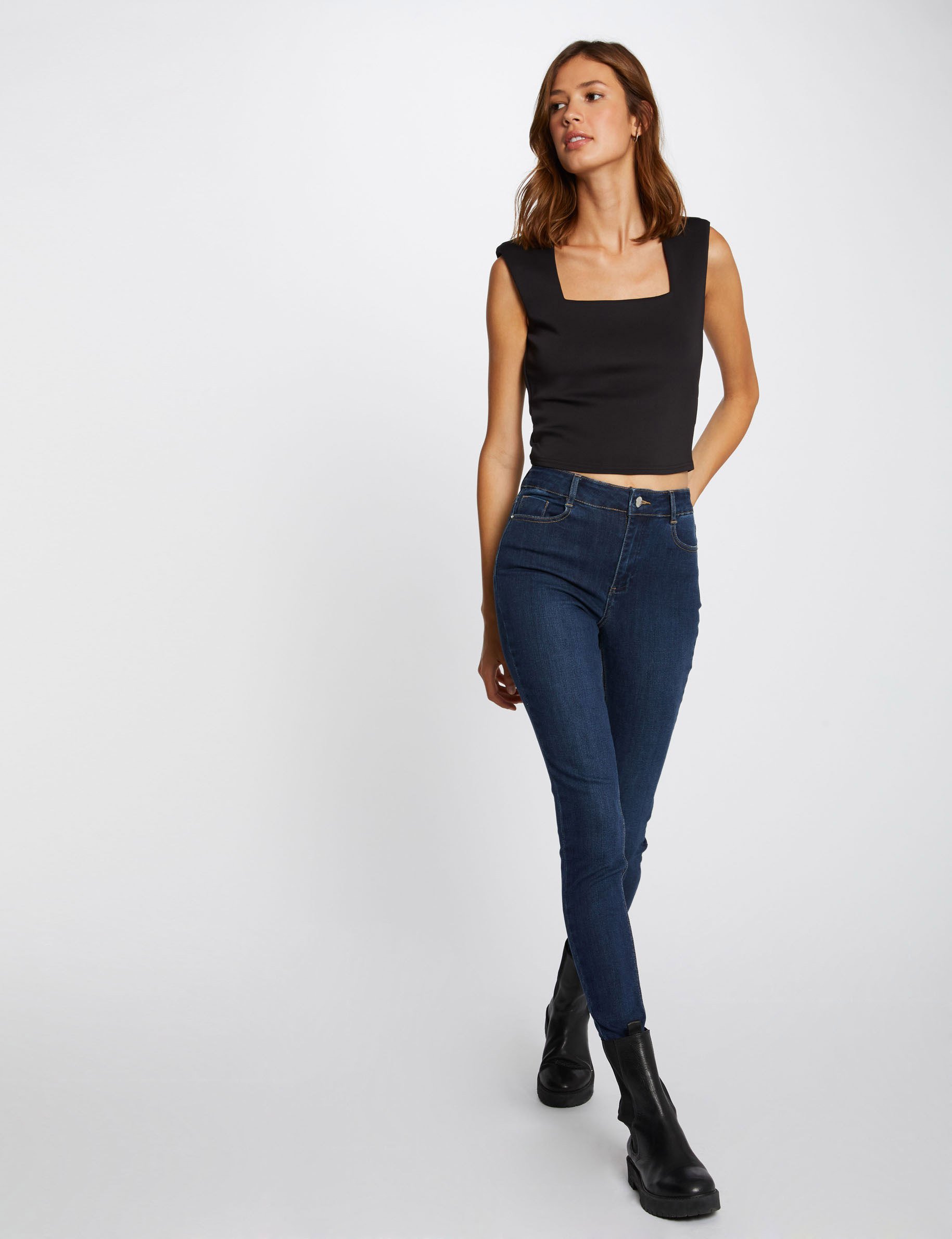 Jeans slim taille haute 7/8&egrave;me jean brut femme